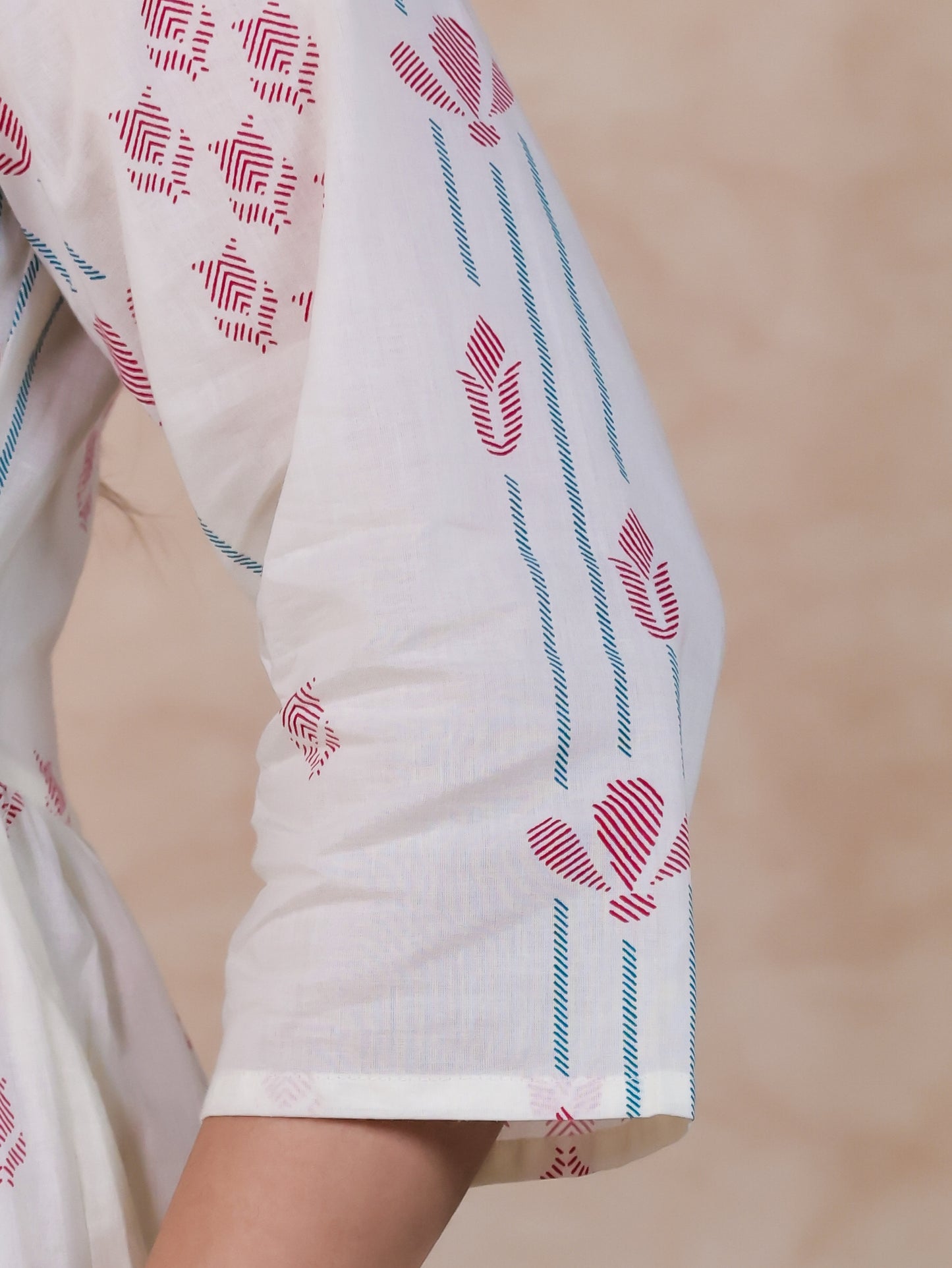 Soft Cotton Geometric Flared Off White Kurta