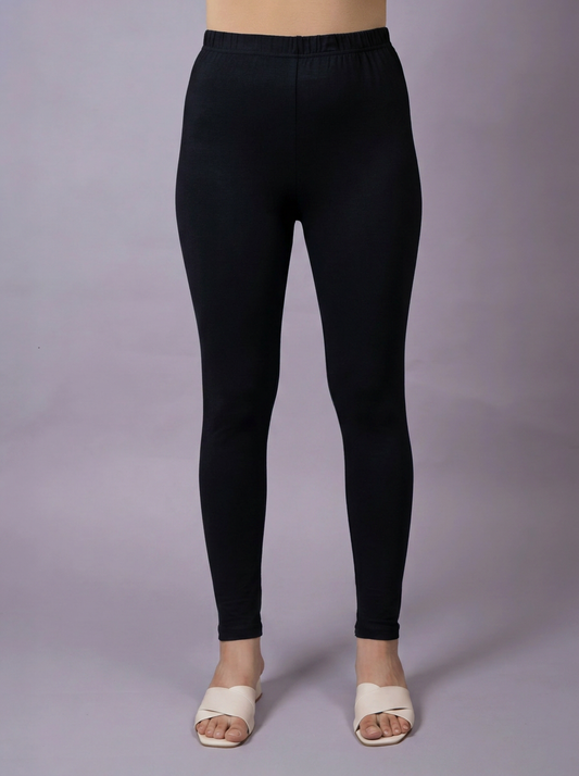 Stretchable Cotton Solid Black Leggings