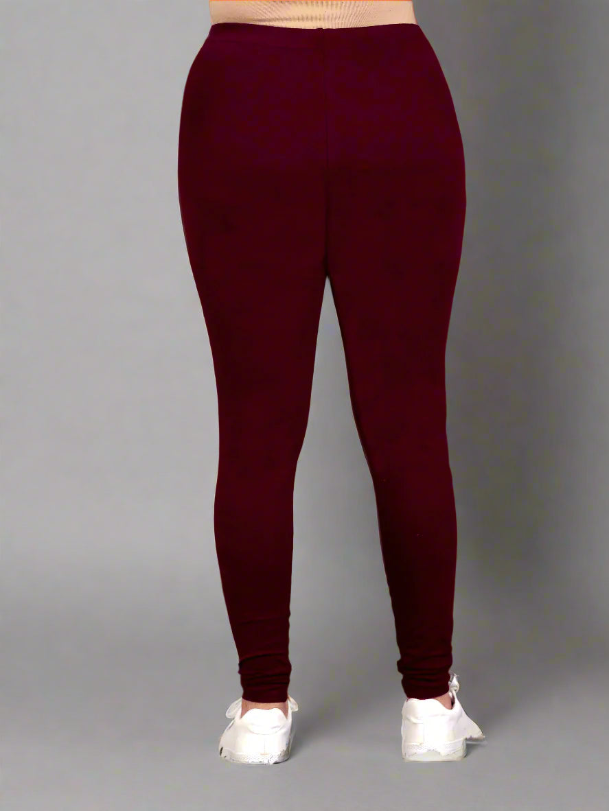 Stretchable Cotton Solid Maroon Leggings