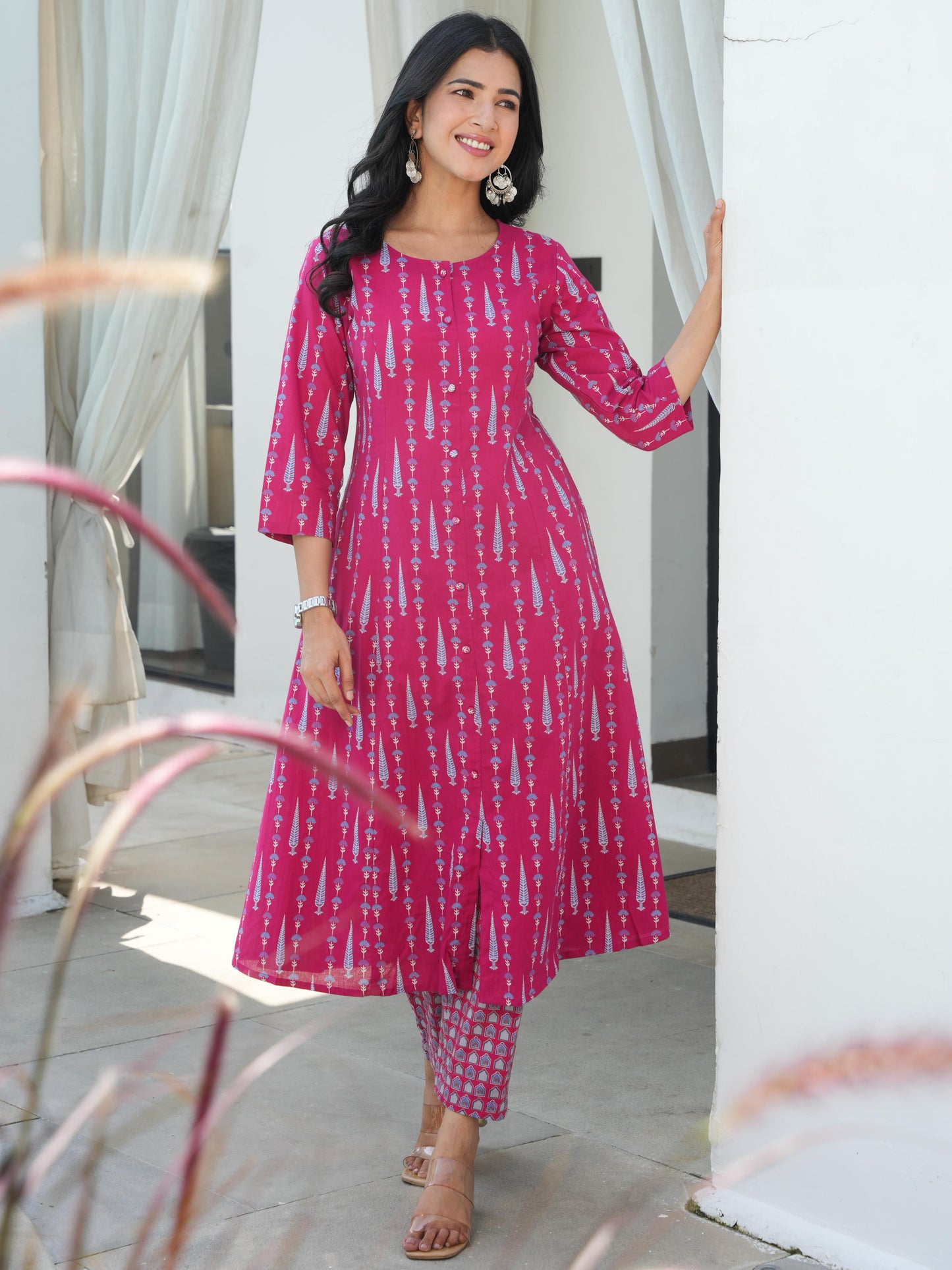 Soft Cotton Floral Flared Maroon Kurta