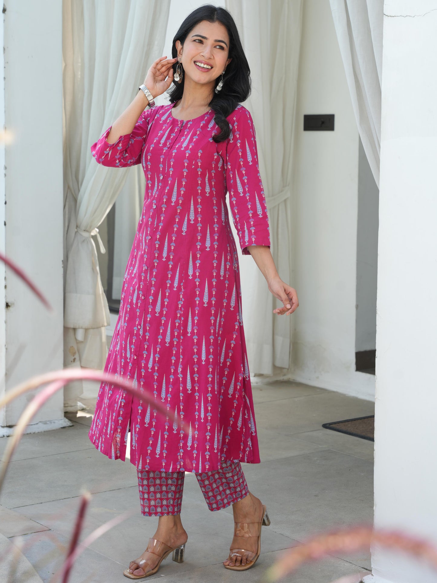 Soft Cotton Floral Flared Maroon Kurta