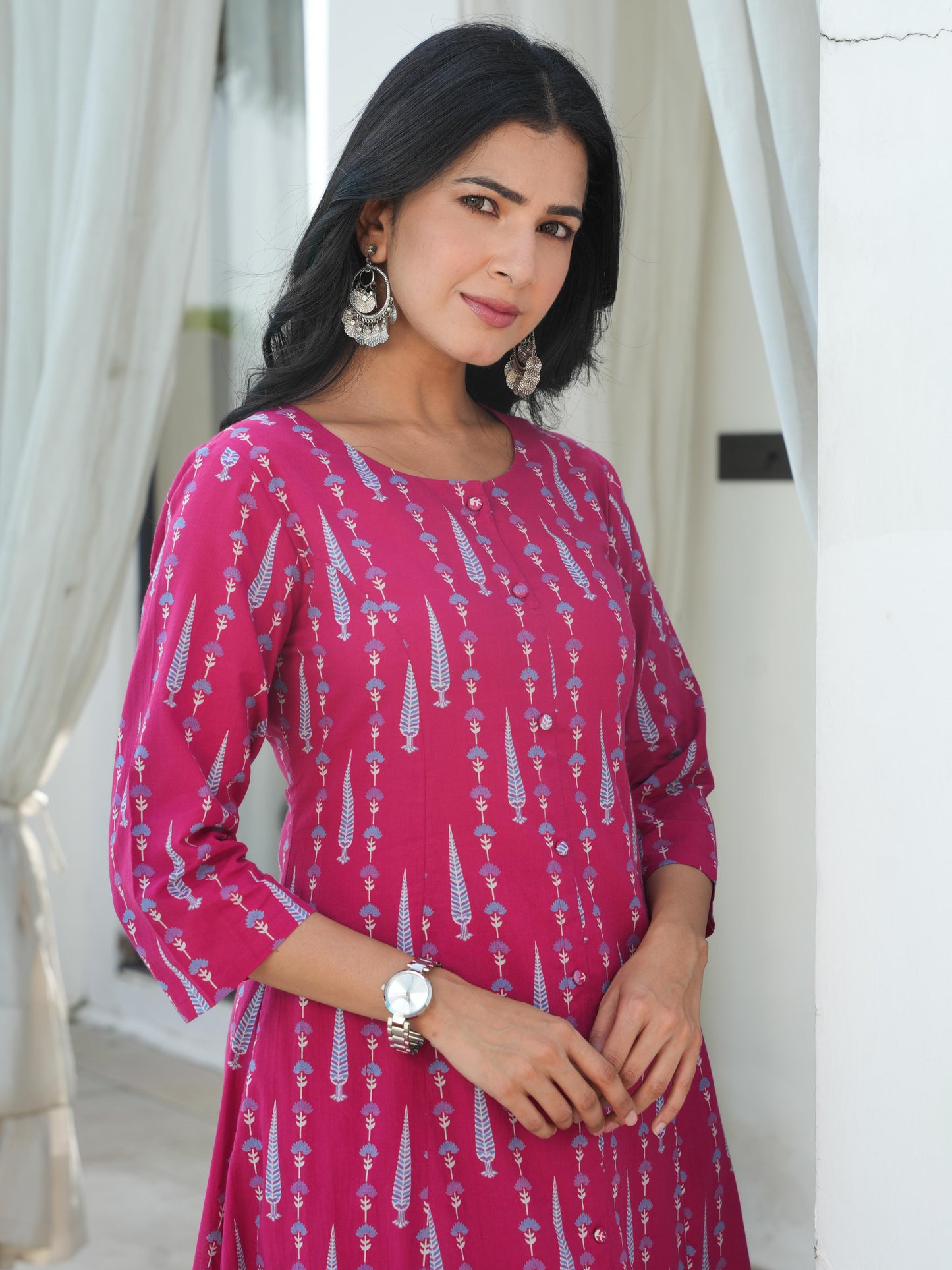 Soft Cotton Floral Flared Maroon Kurta