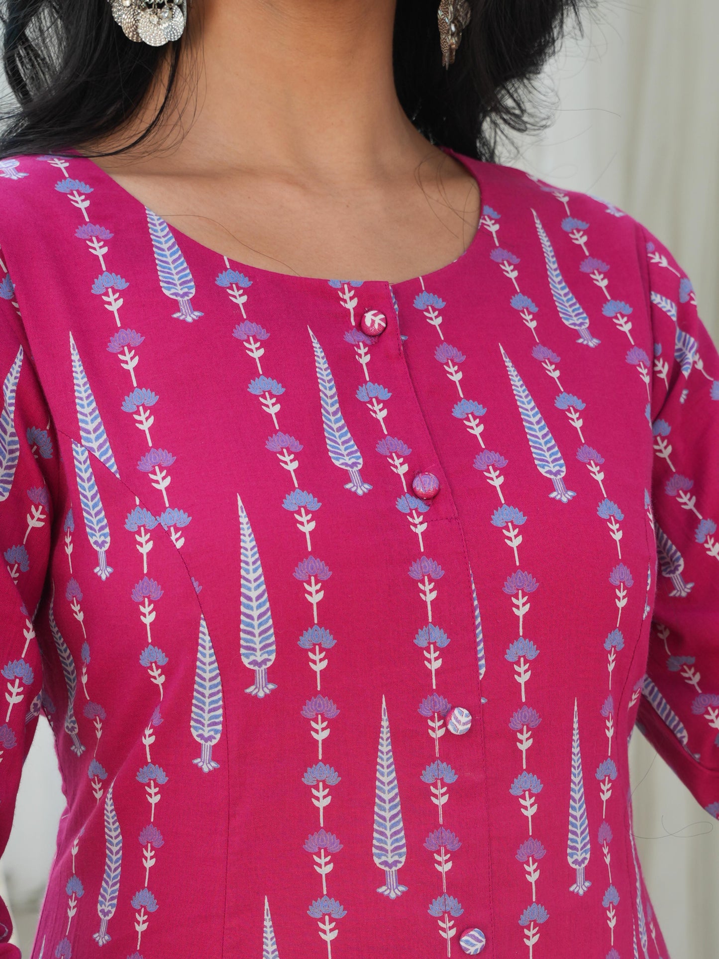 Soft Cotton Floral Flared Maroon Kurta