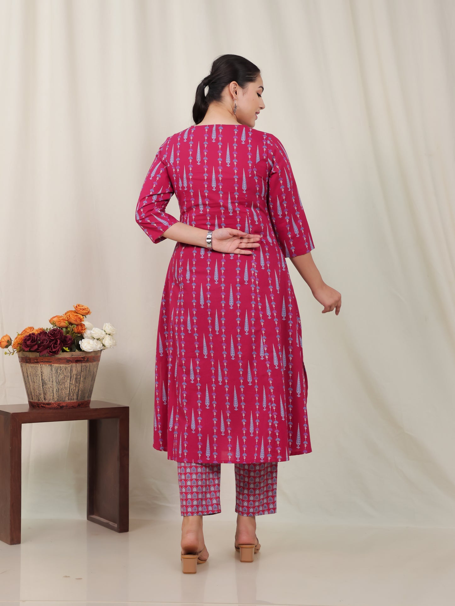 Soft Cotton Floral Flared Maroon Kurta