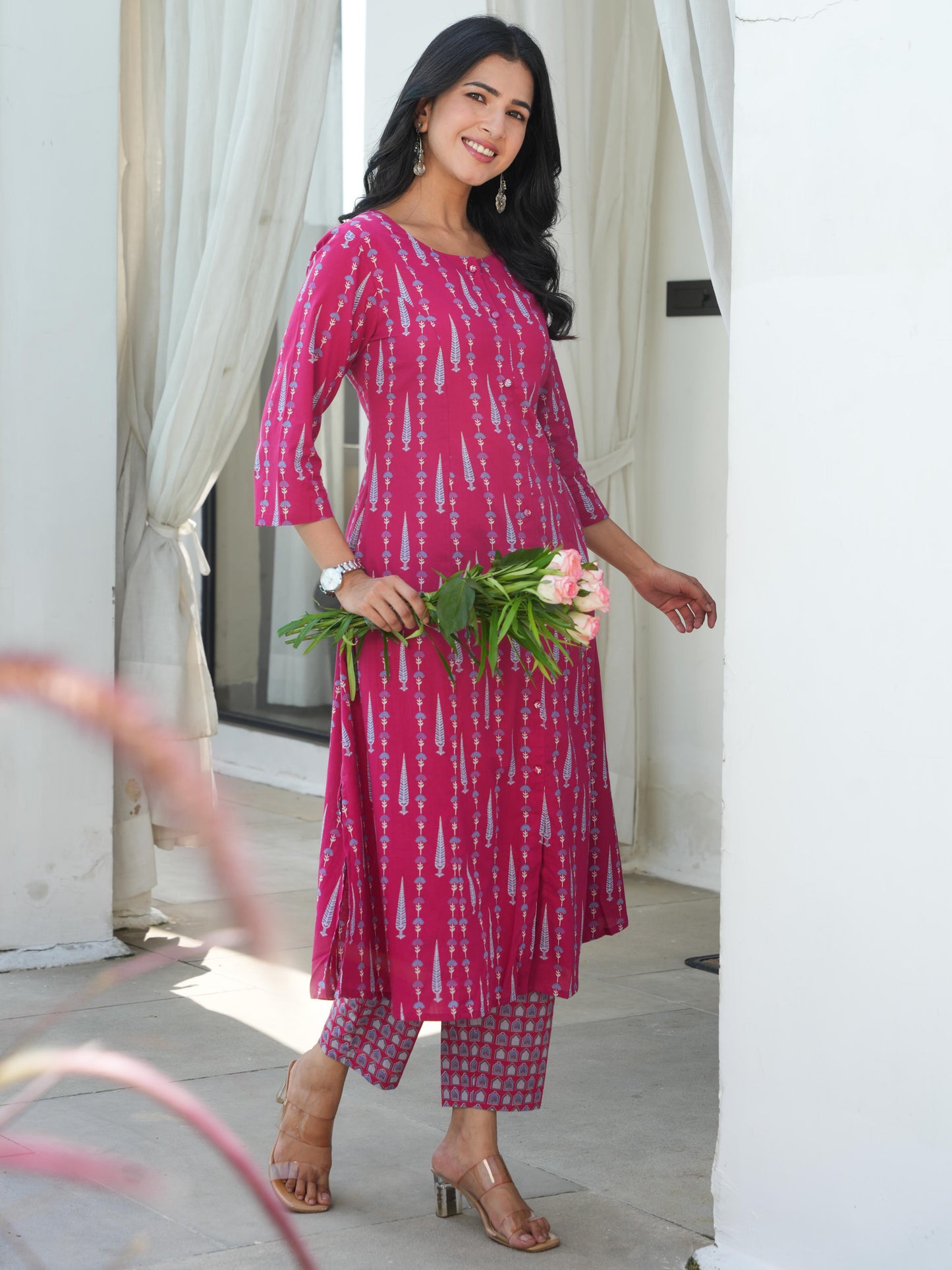 Soft Cotton Floral Flared Maroon Kurta