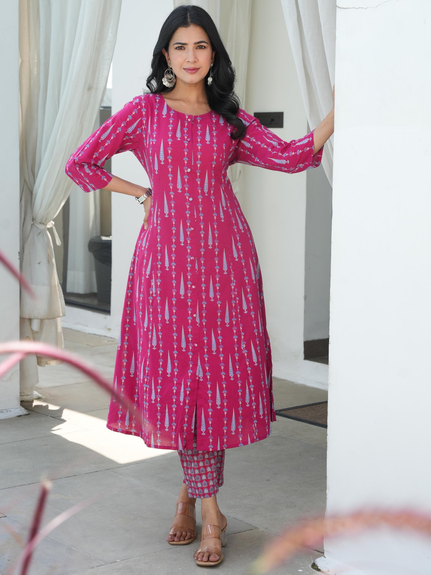 Soft Cotton Floral Flared Maroon Kurta