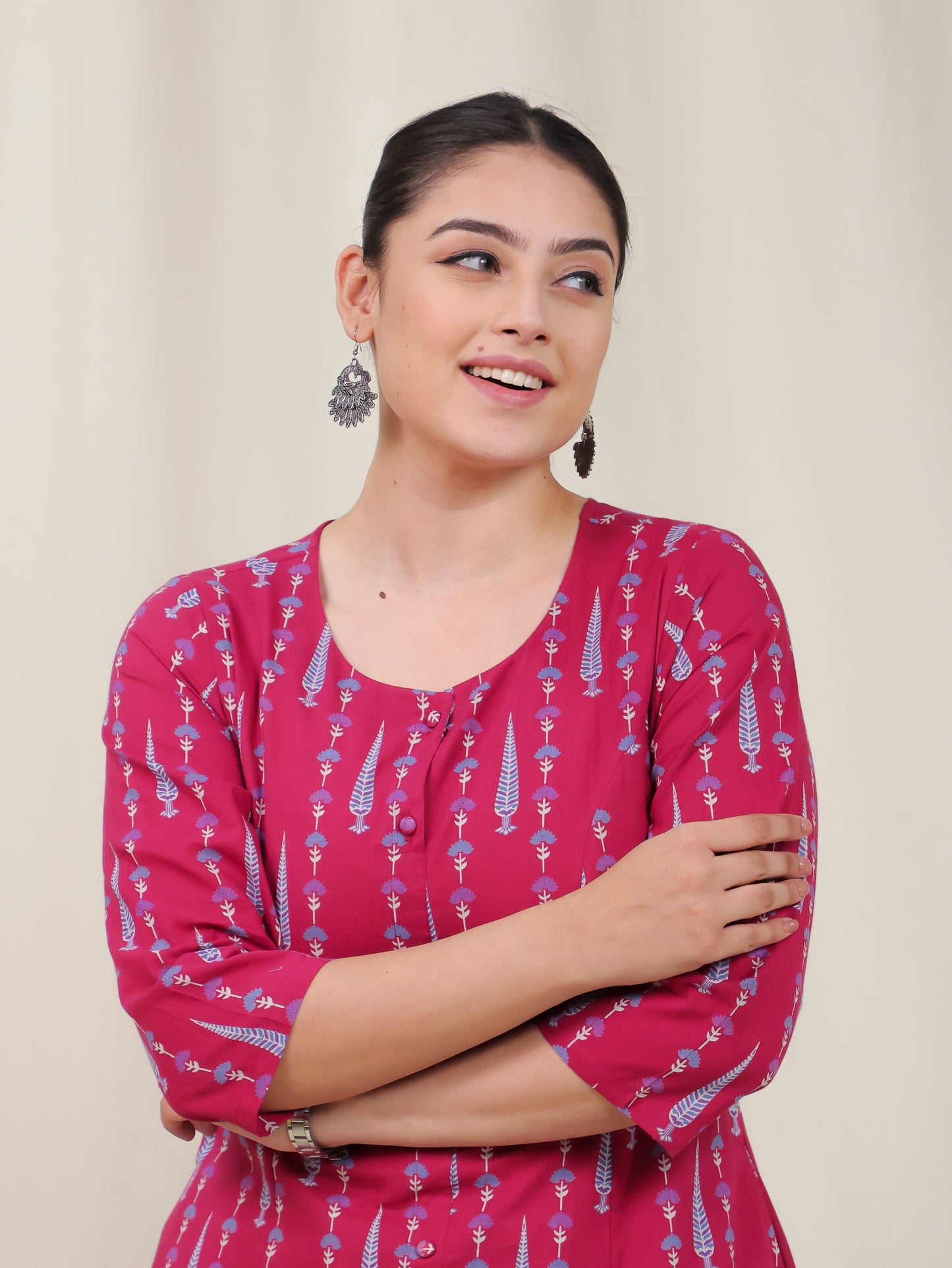 Soft Cotton Floral Flared Maroon Kurta