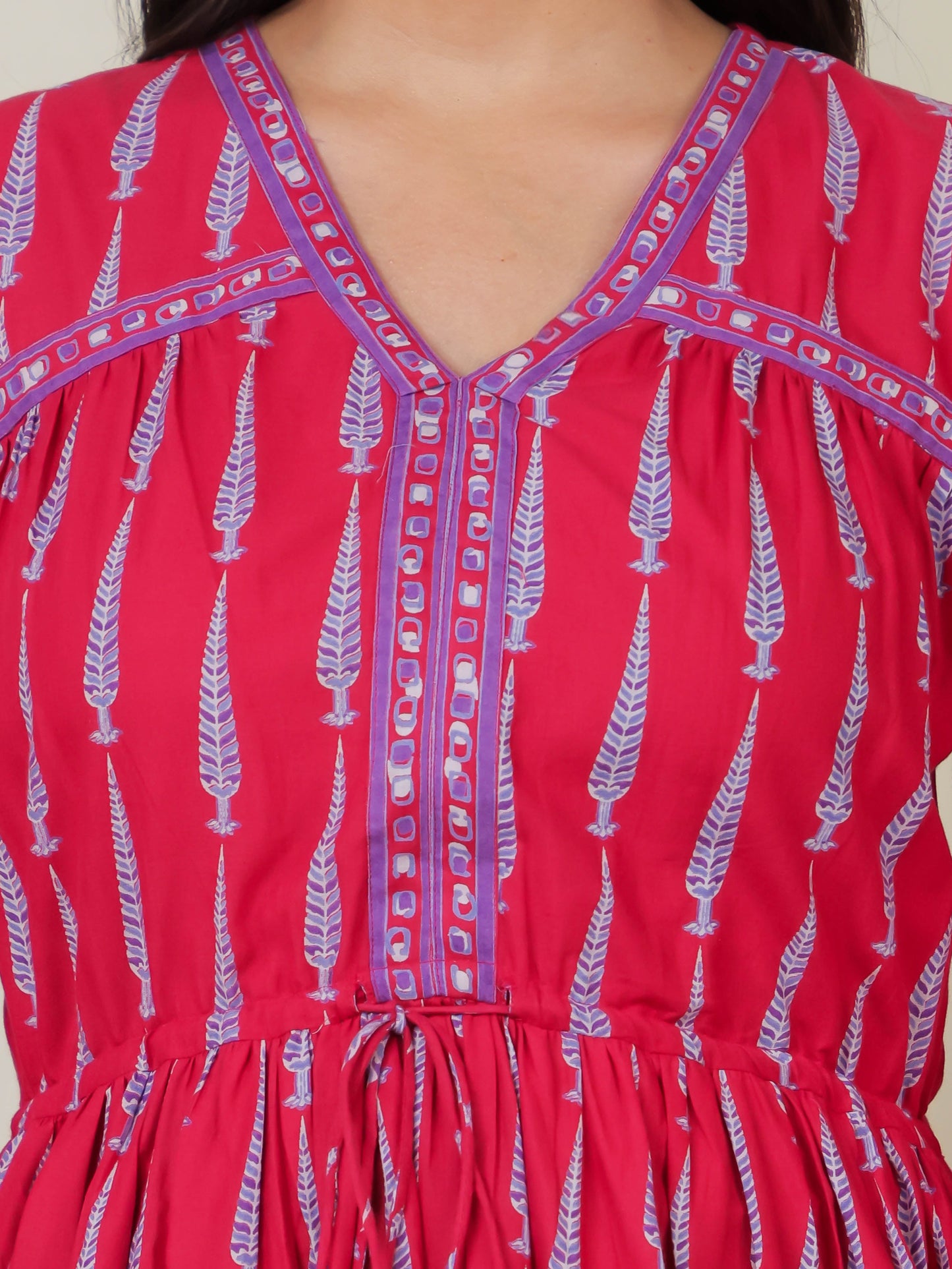 Soft Cotton Ajrakh Gathered Pink Dress