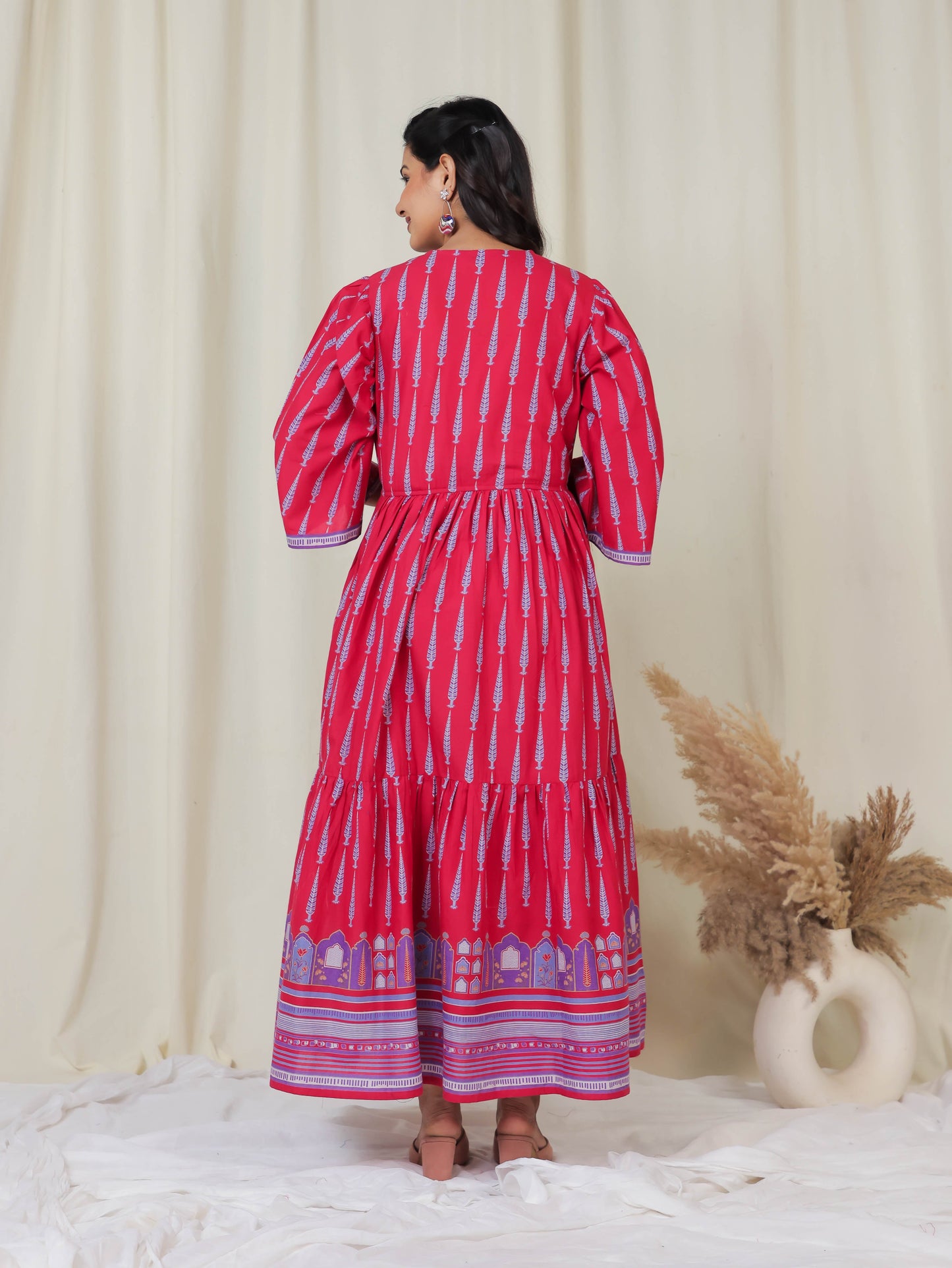 Soft Cotton Ajrakh Gathered Pink Dress