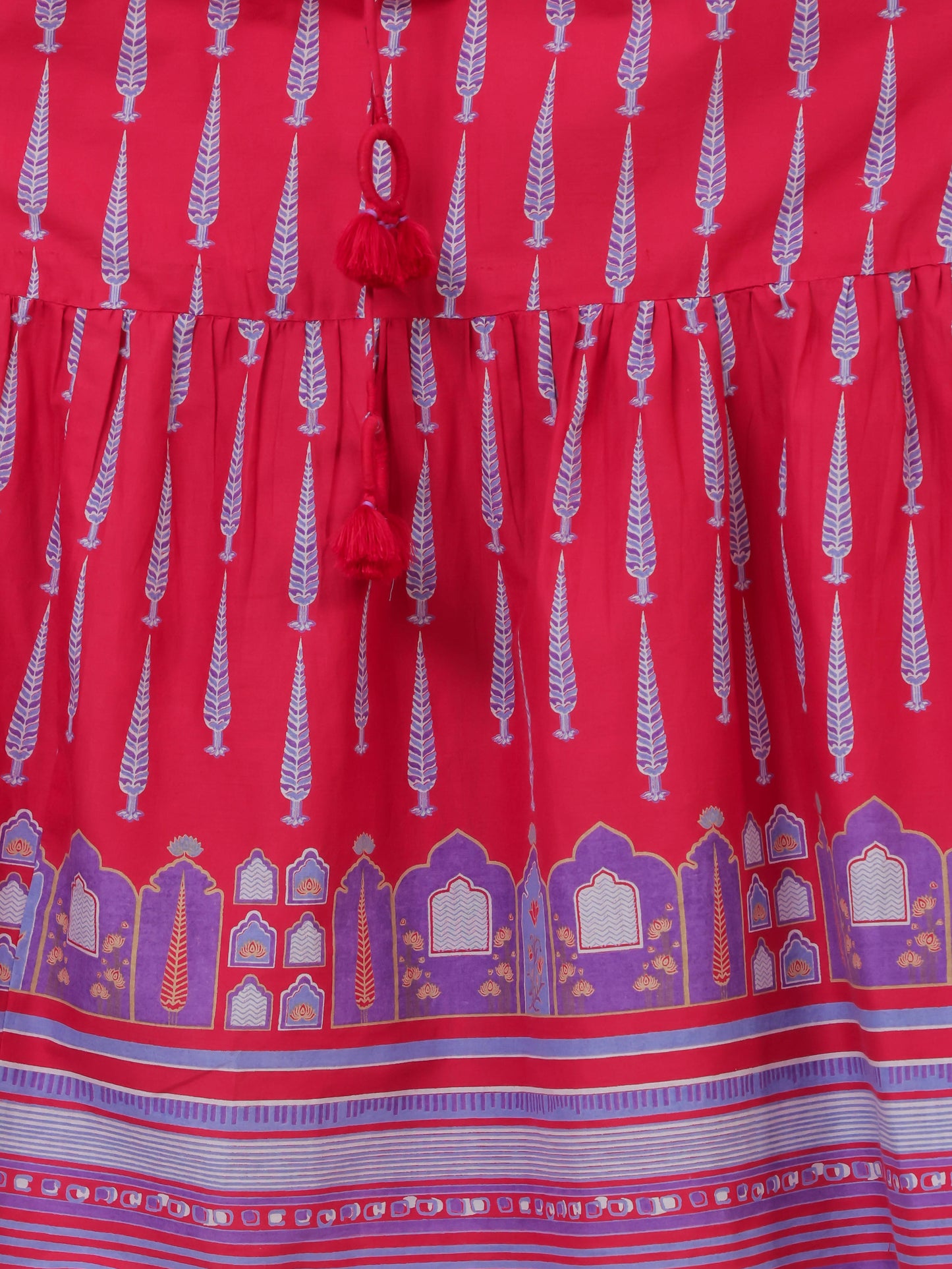 Soft Cotton Ajrakh Gathered Pink Dress