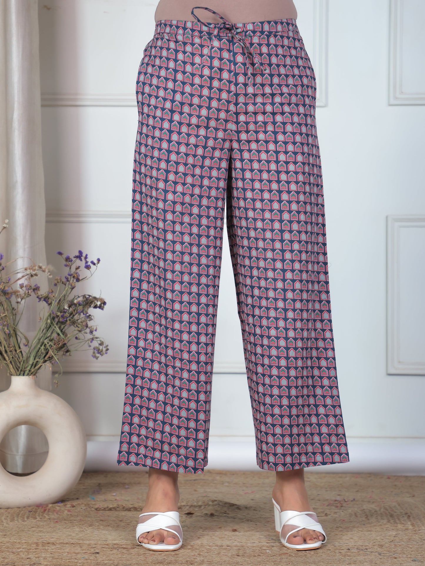 Soft Cotton Ajrakh Blue Trousers Straight Trousers