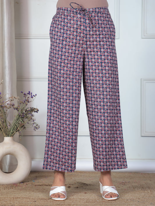 Soft Cotton Ajrakh Blue Trousers Straight Trousers