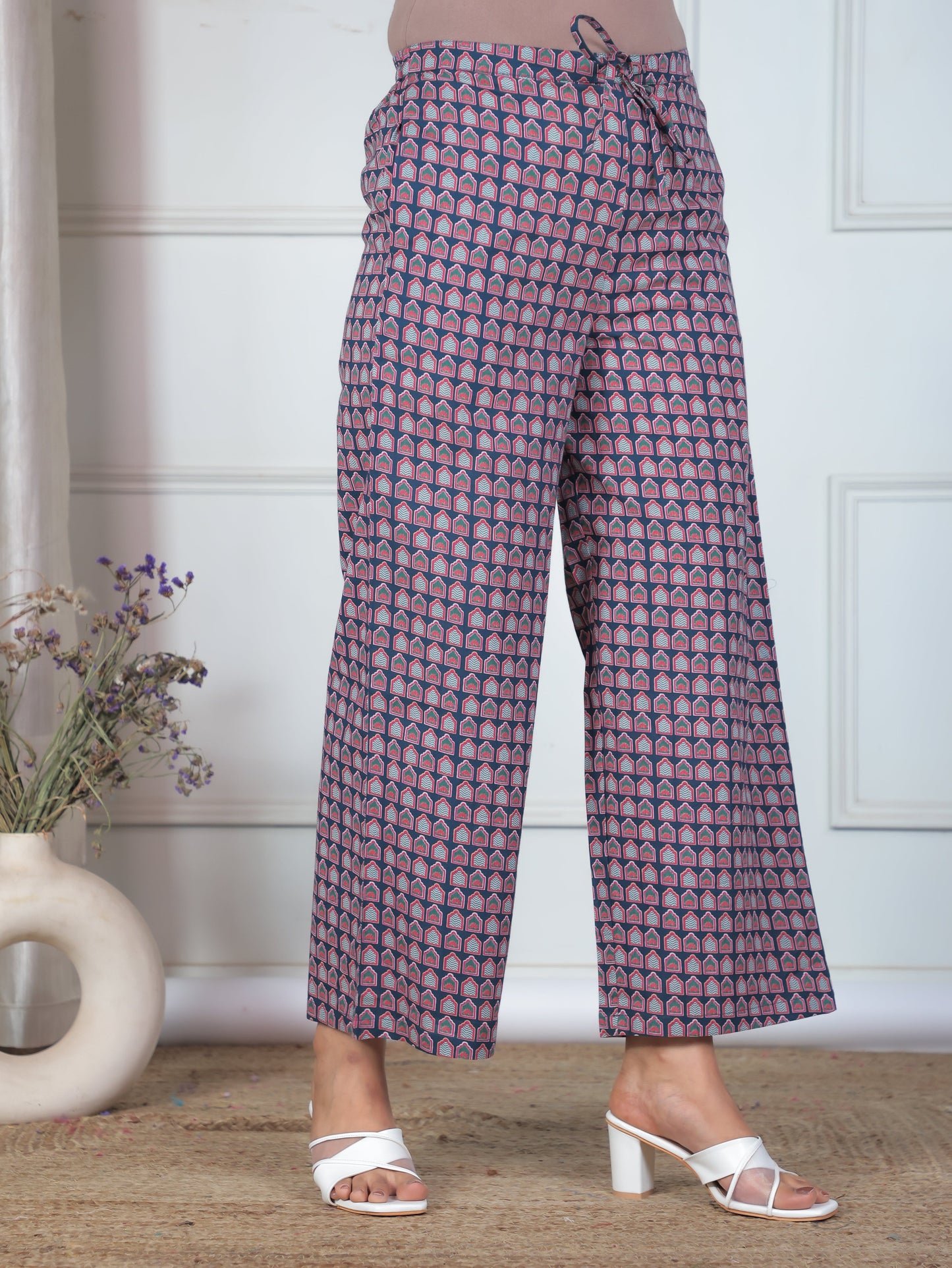 Soft Cotton Ajrakh Blue Trousers Straight Trousers
