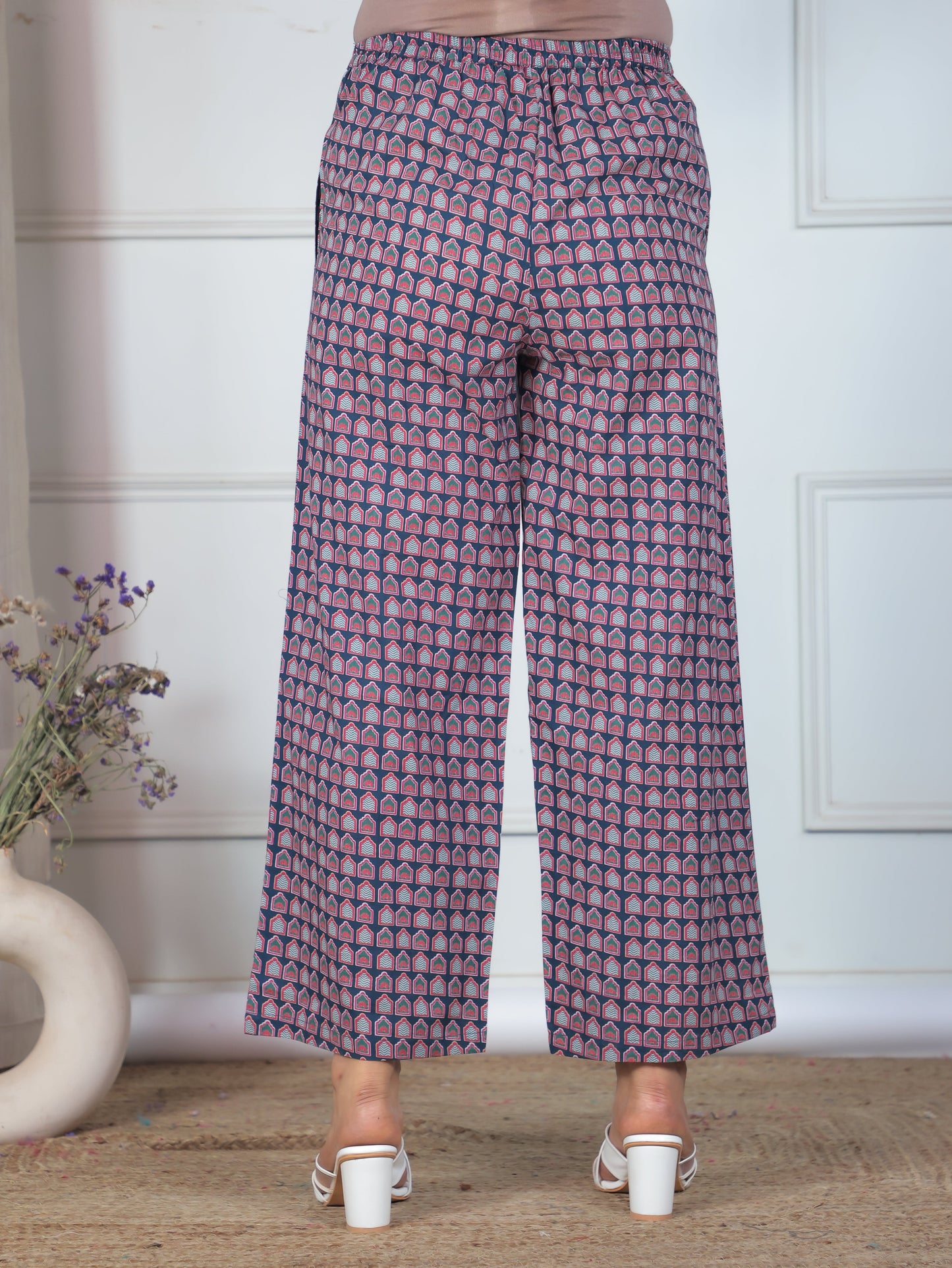 Soft Cotton Ajrakh Blue Trousers Straight Trousers