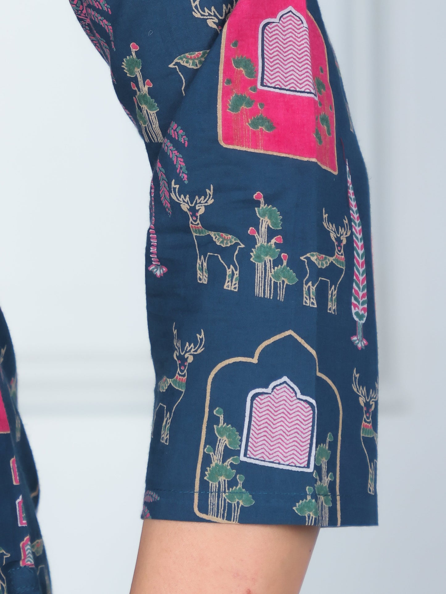 Soft Cotton Mughal High Low Blue Kurta