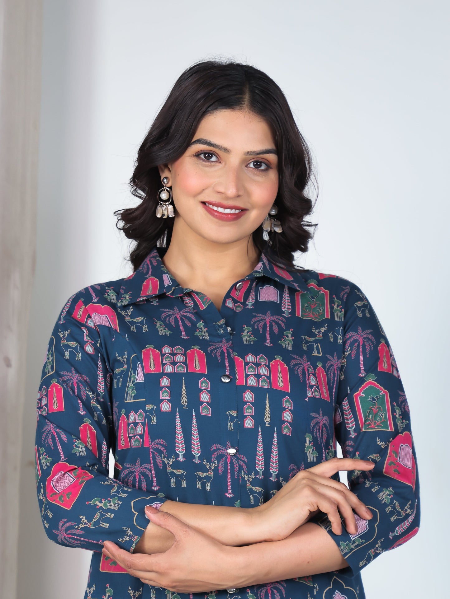 Soft Cotton Mughal High Low Blue Kurta