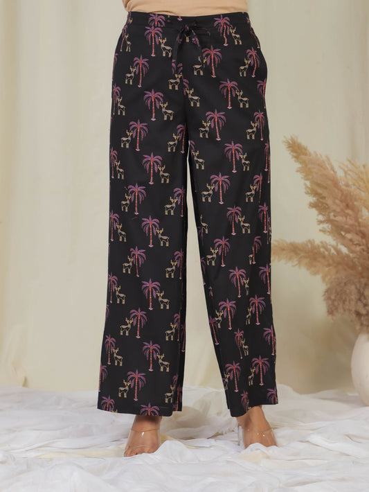 Soft Cotton Animal Black Palazzo
