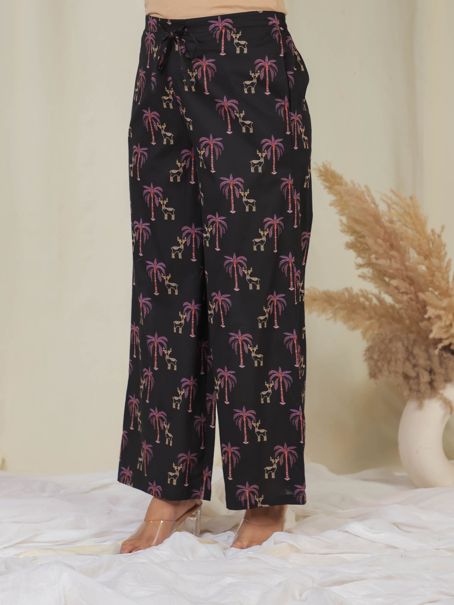 Soft Cotton Animal Black Palazzo