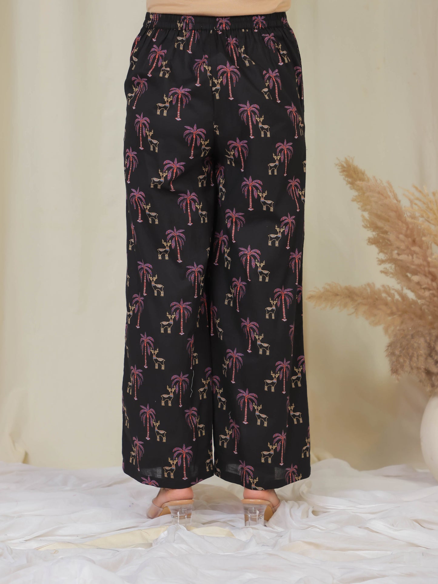 Soft Cotton Animal Black Palazzo