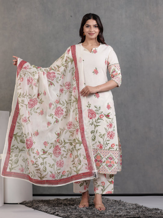 Cotton Voile Floral Off White Dupatta