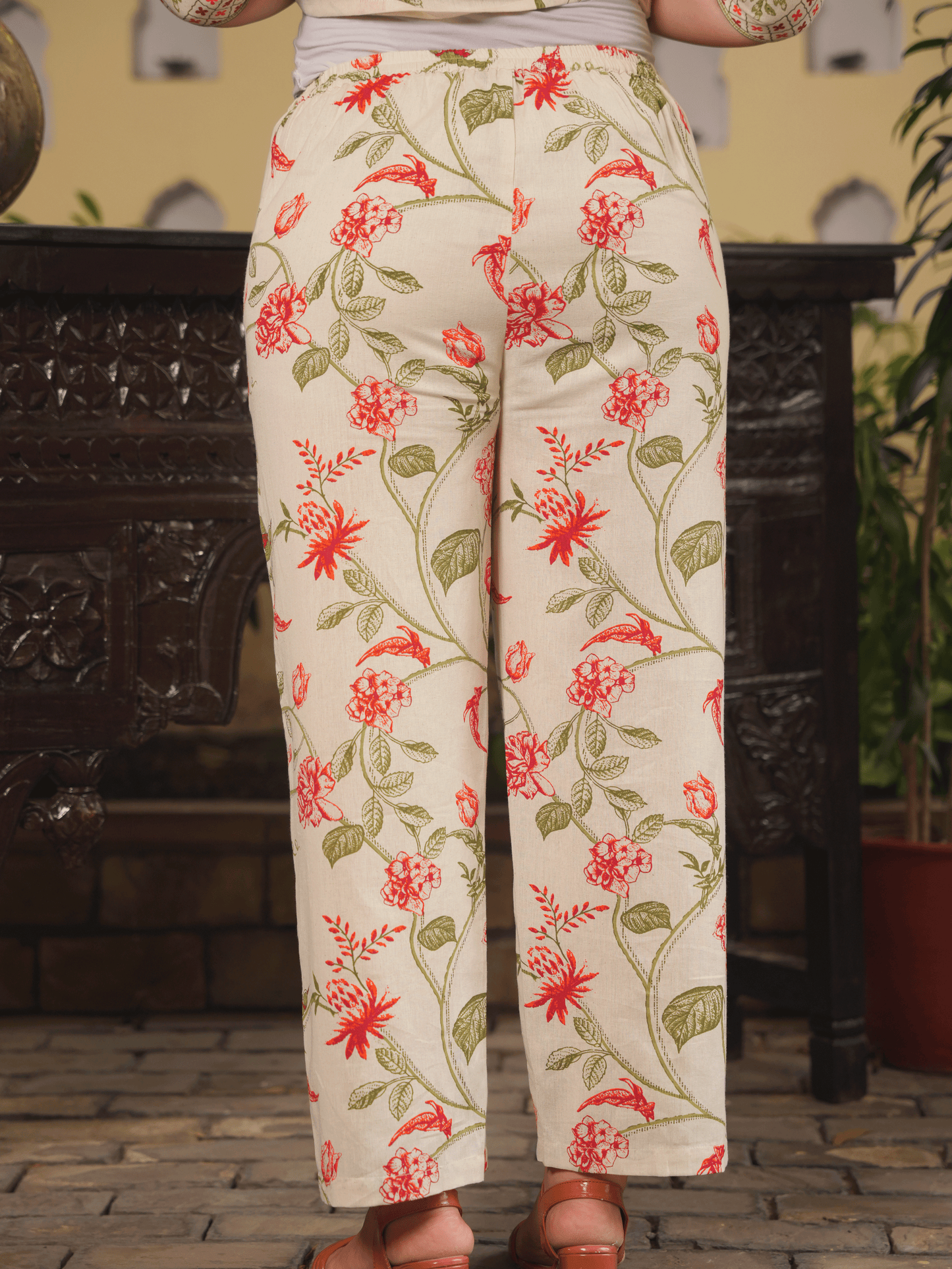 Linen Cotton Floral Straight Off White Kurta