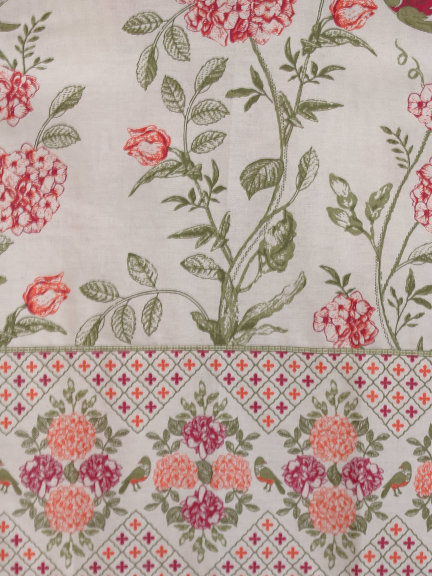 Linen Cotton Floral Straight Off White Kurta