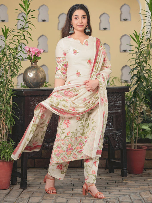 Cotton Voile Floral Off White Dupatta