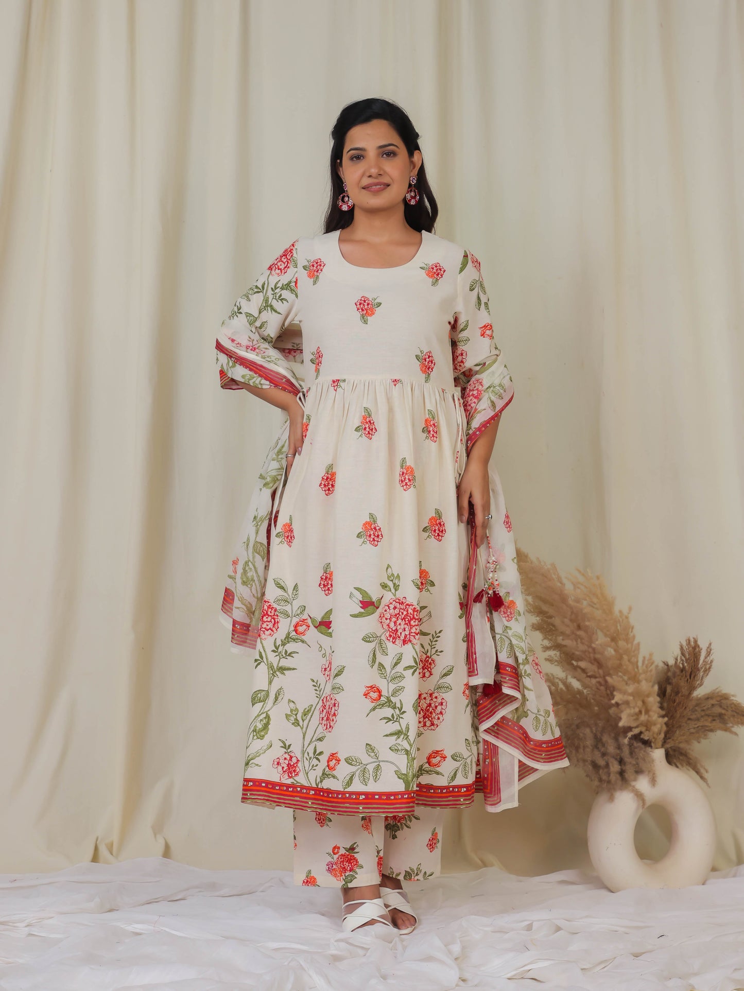 Cotton Voile Floral Off White Dupatta