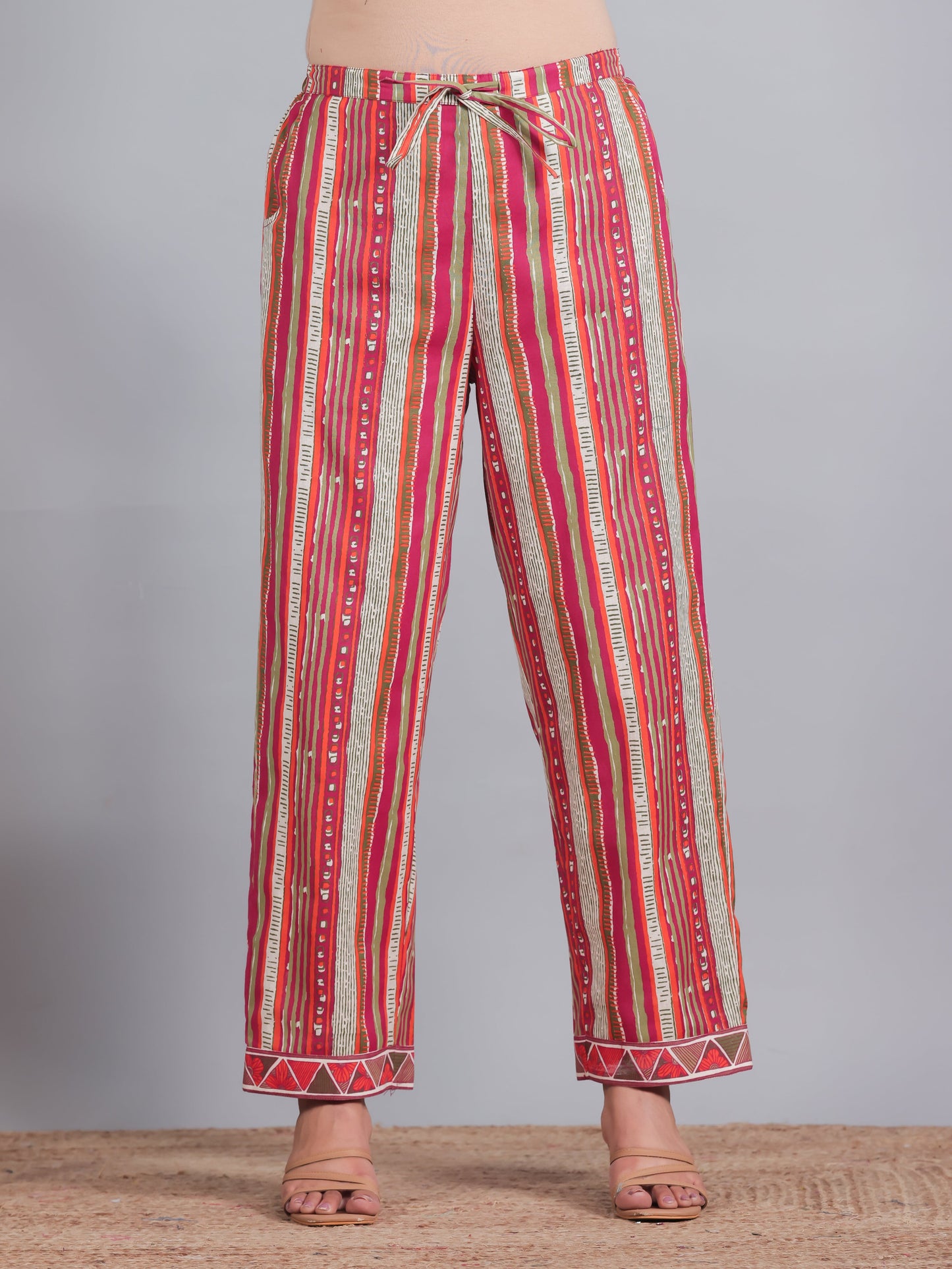 Linen Cotton Striped Multicolor Palazzo