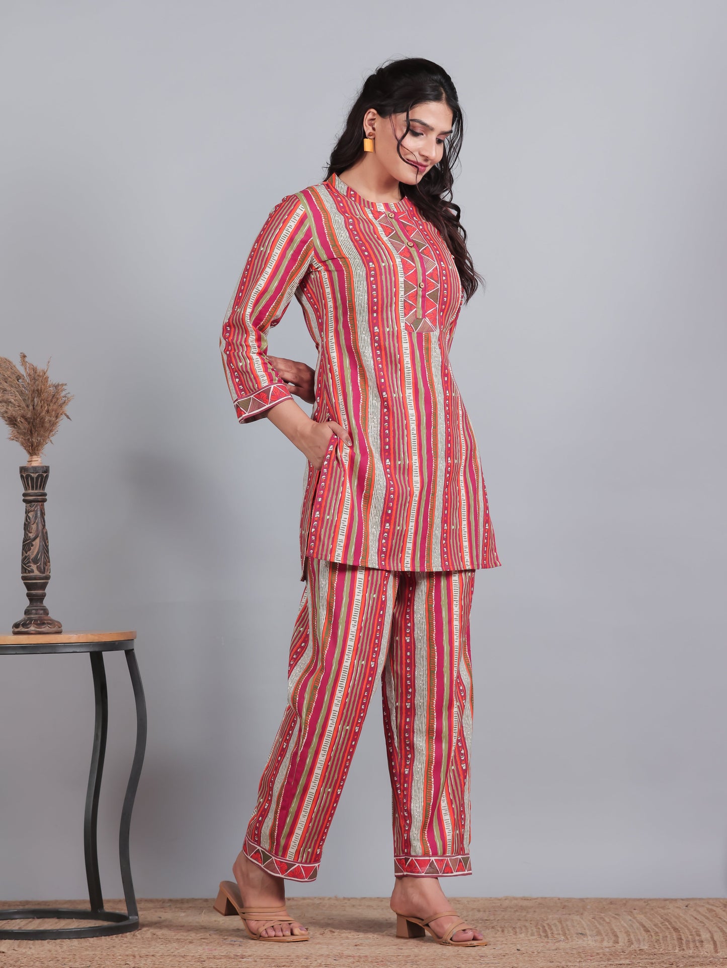 Linen Cotton Striped Straight Multicolor Kurta