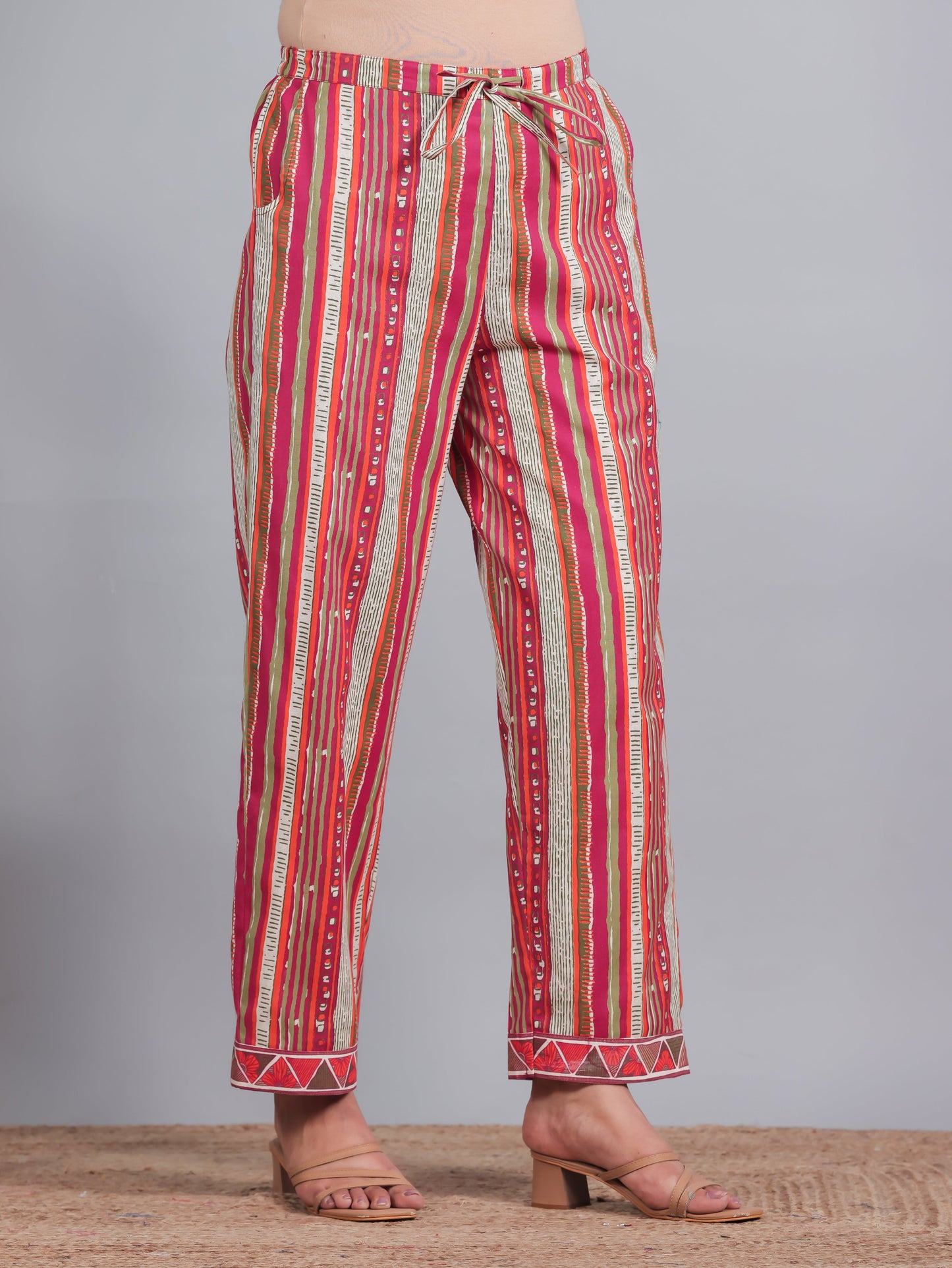 Linen Cotton Striped Straight Multicolor Kurta