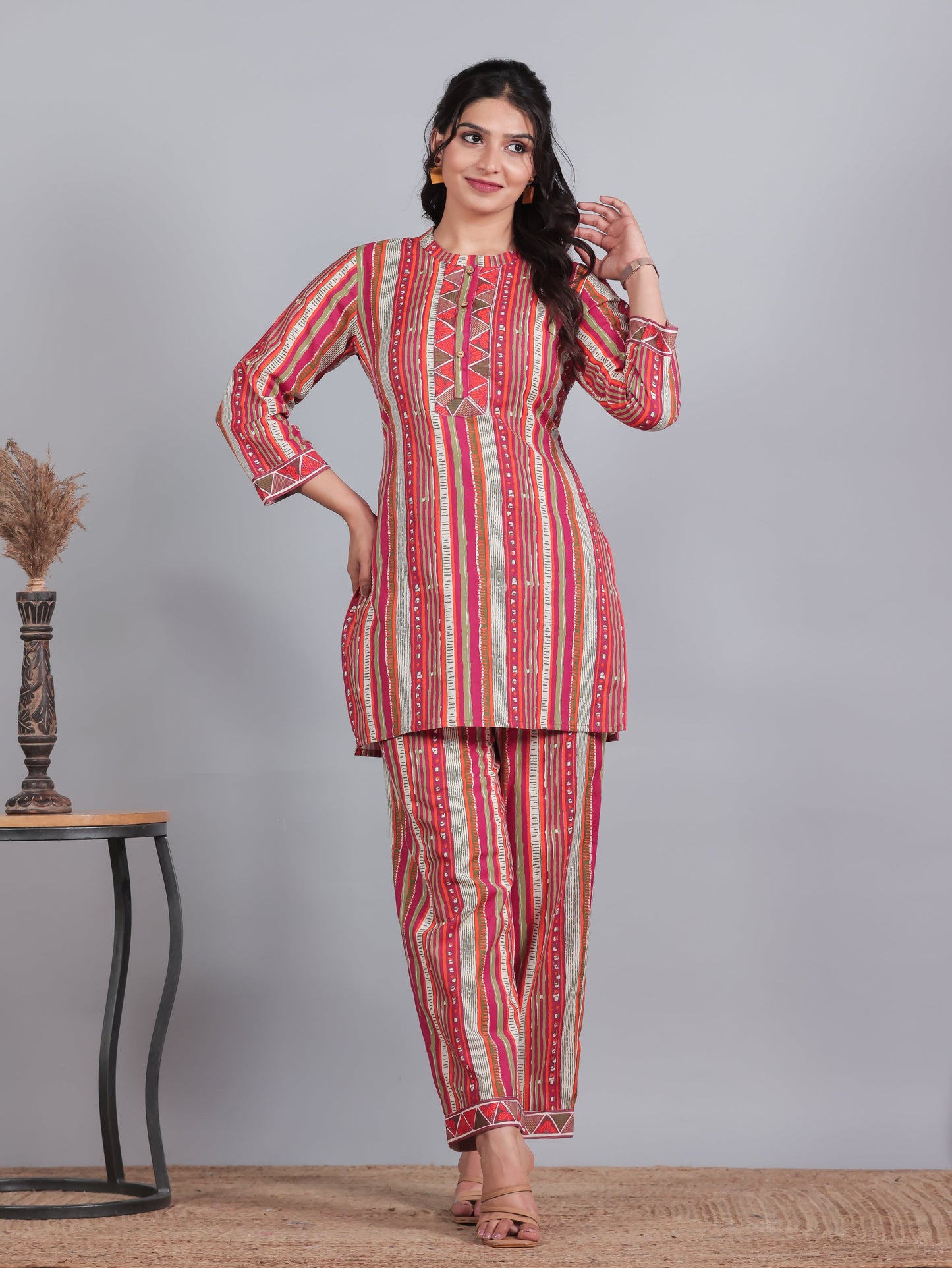 Linen Cotton Striped Straight Multicolor Kurta