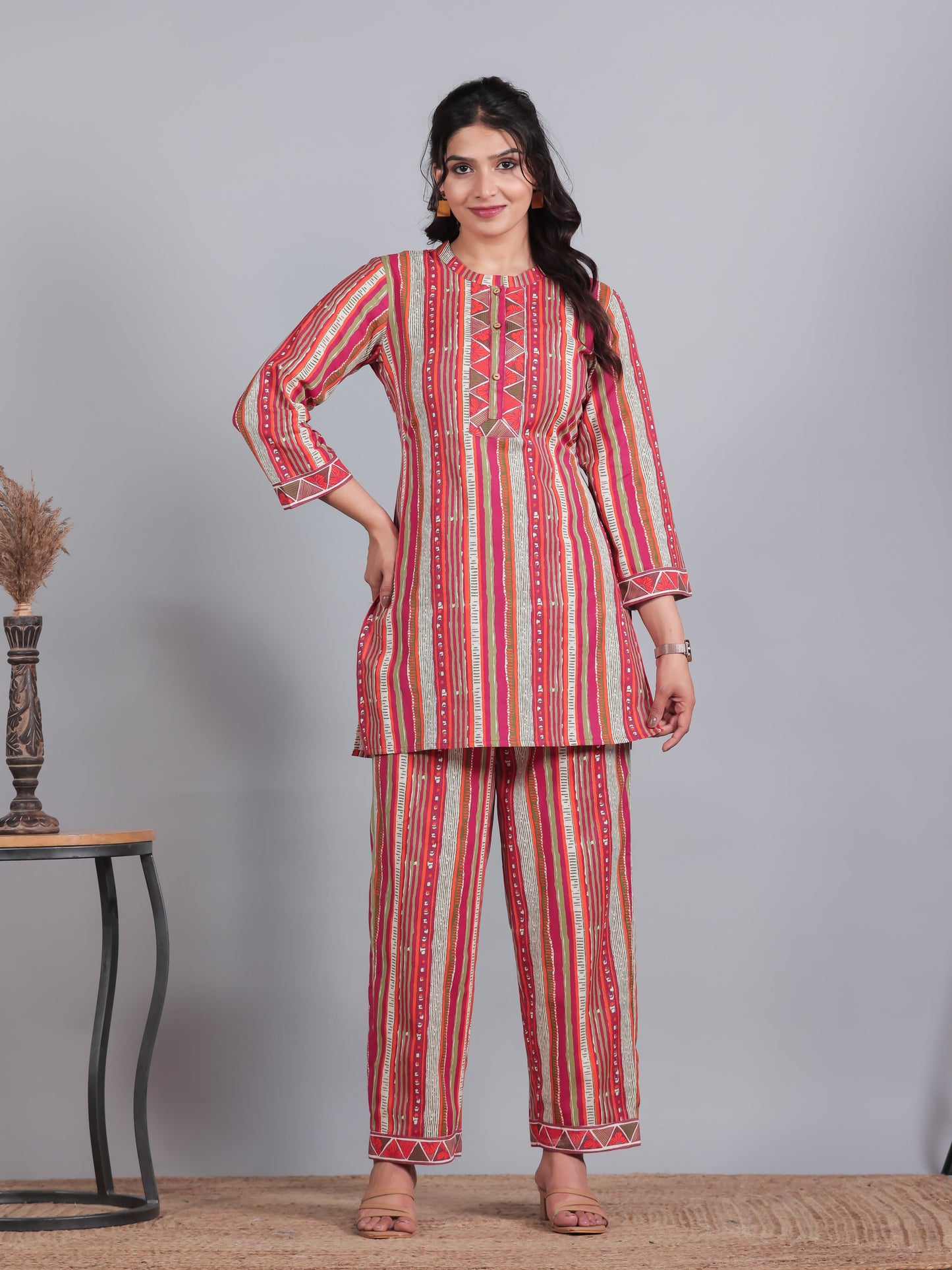 Linen Cotton Striped Straight Multicolor Kurta