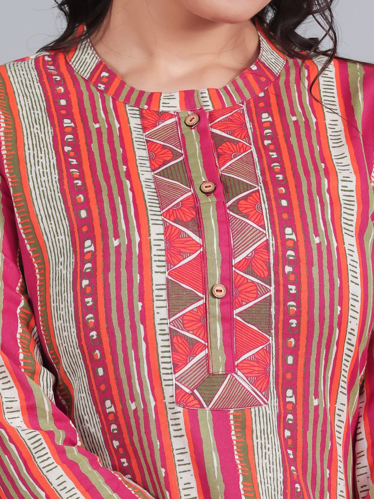 Linen Cotton Striped Straight Multicolor Kurta