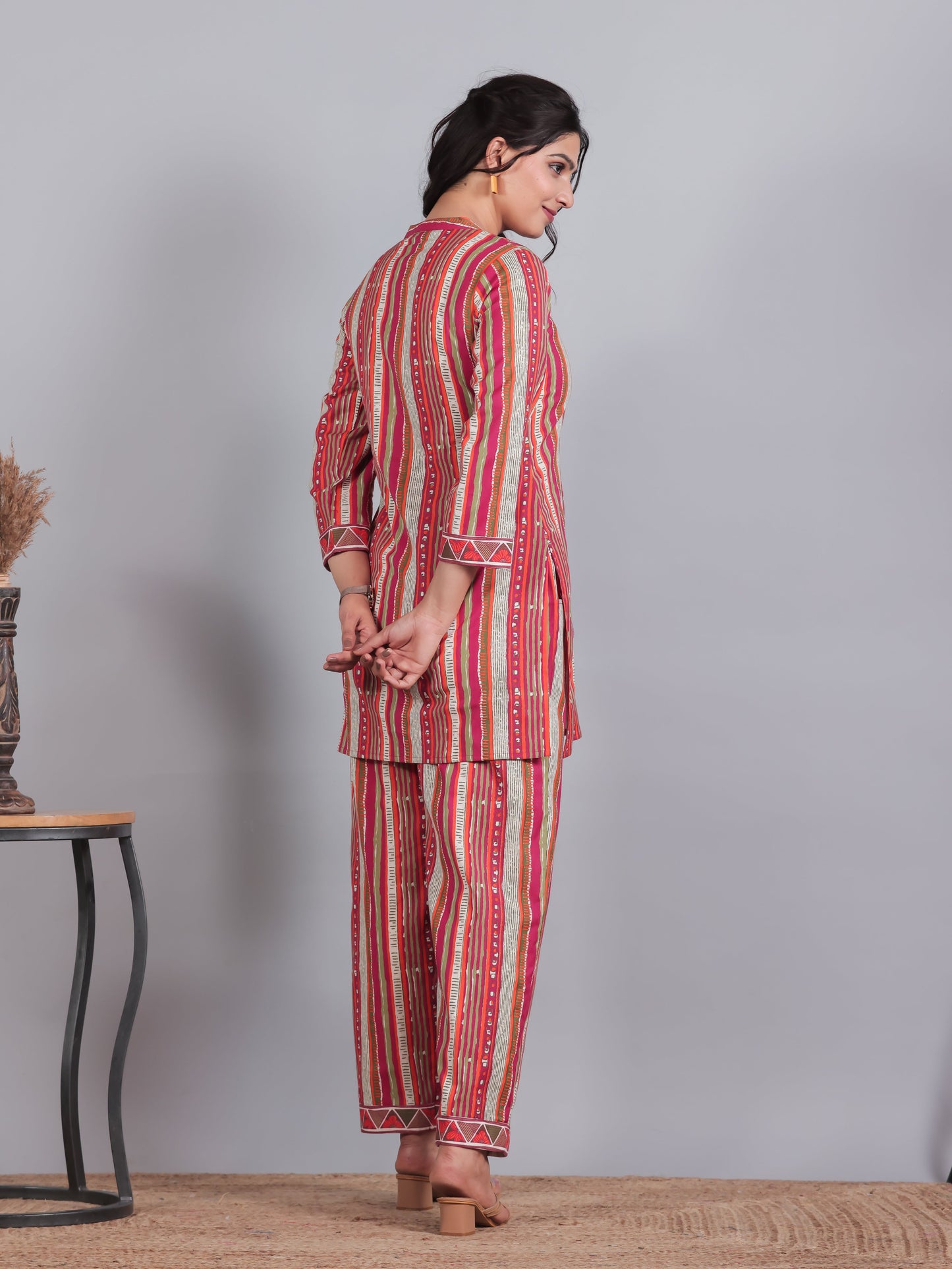 Linen Cotton Striped Straight Multicolor Kurta
