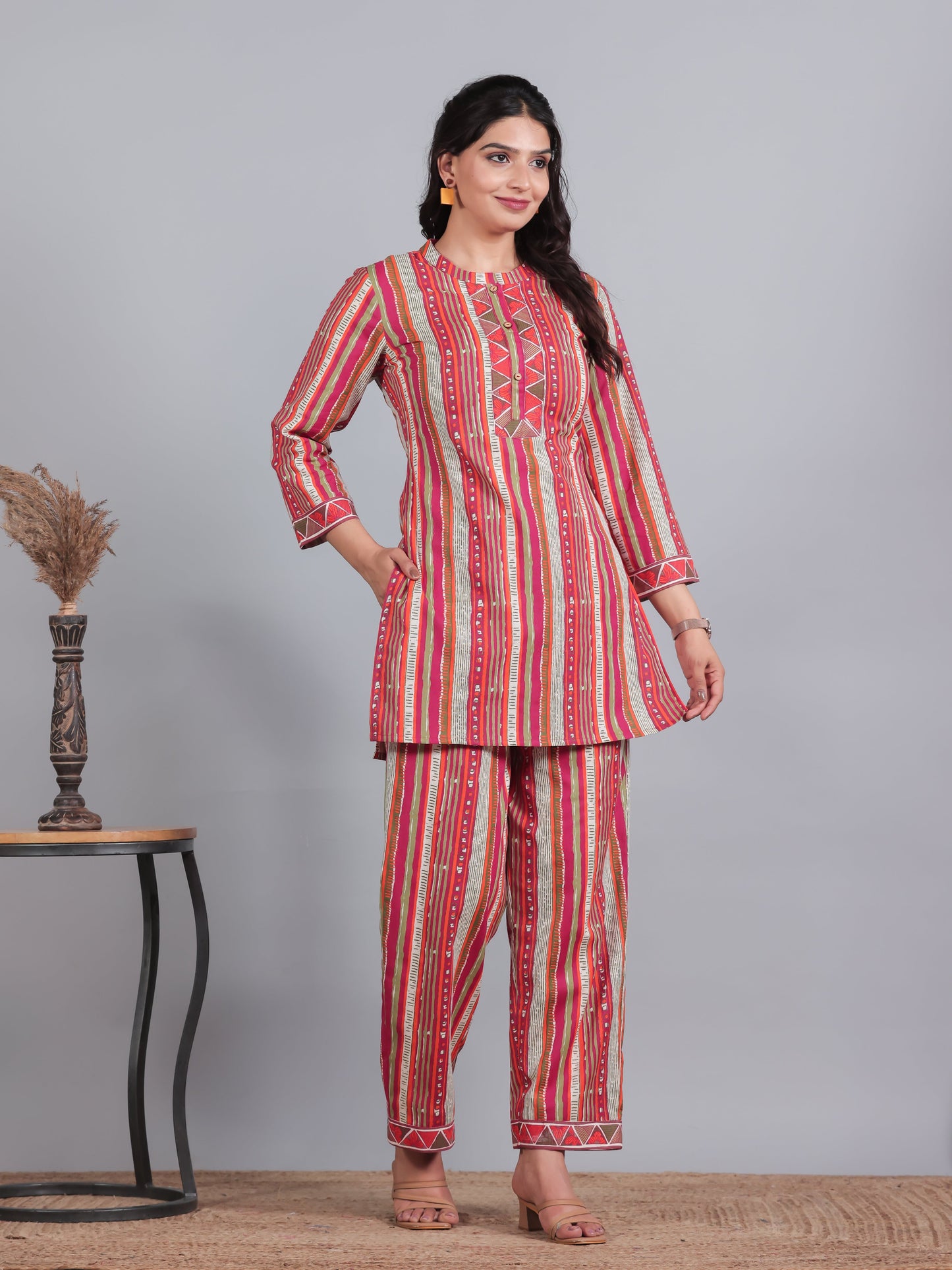 Linen Cotton Striped Straight Multicolor Kurta