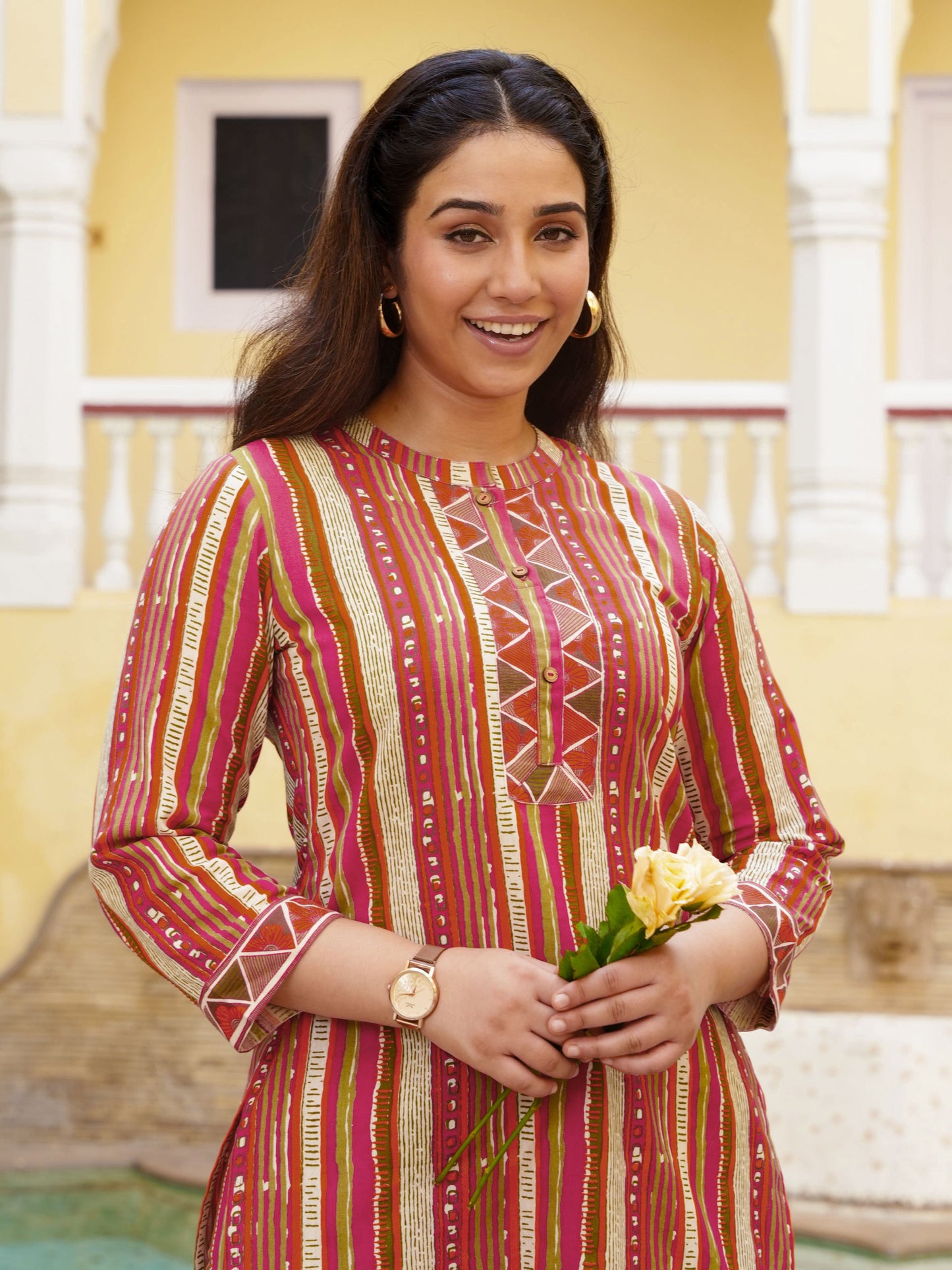Linen Cotton Striped Straight Multicolor Kurta