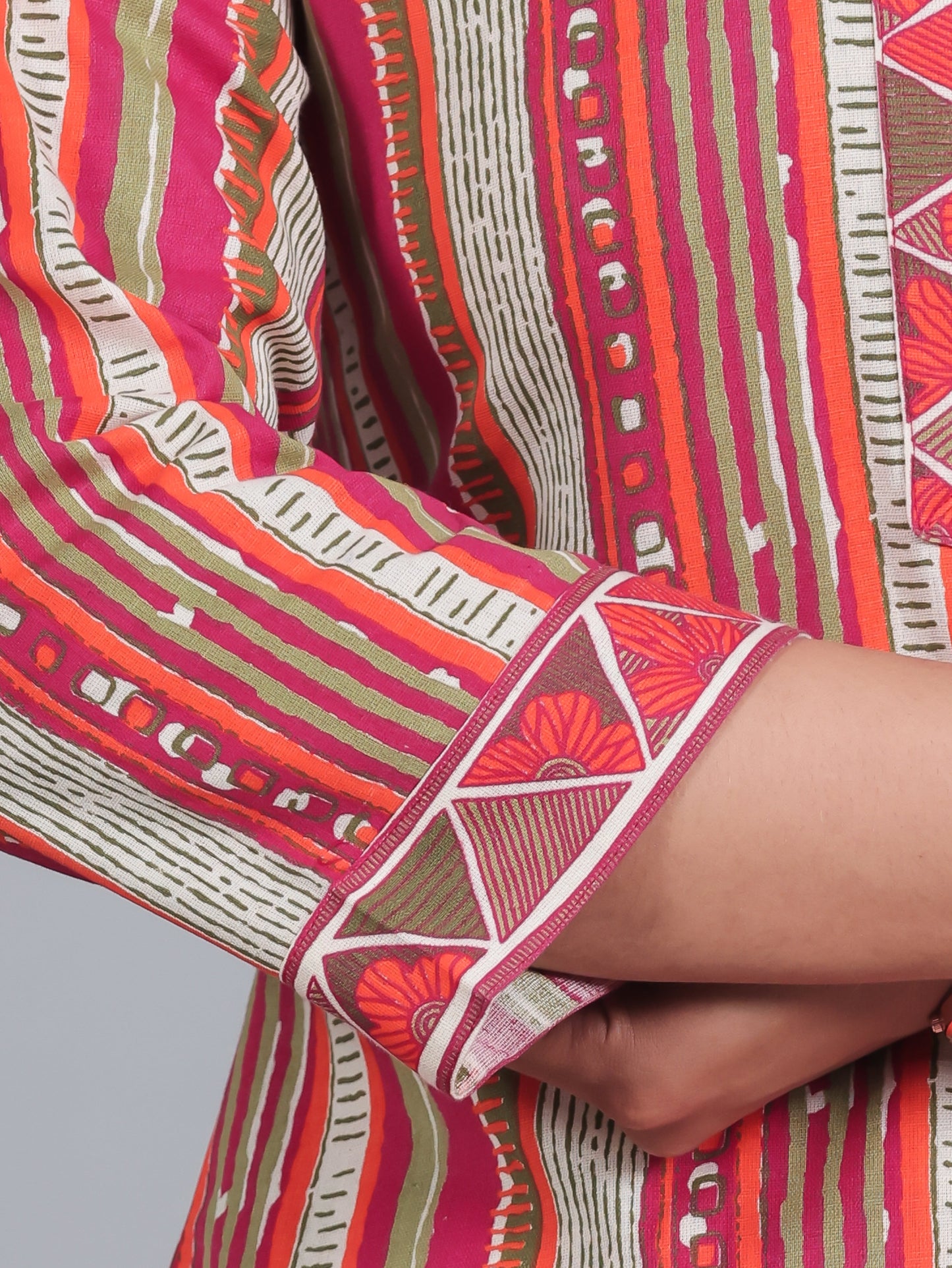 Linen Cotton Striped Straight Multicolor Kurta