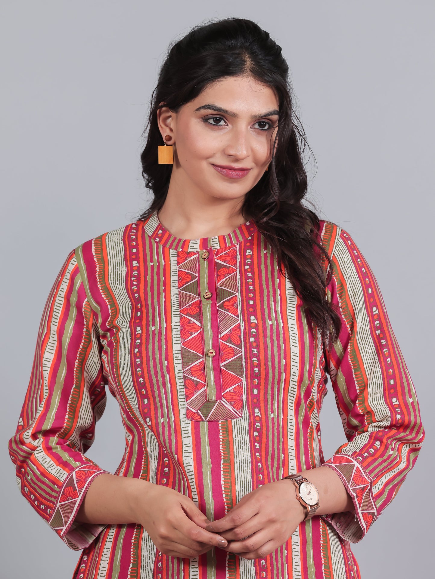 Linen Cotton Striped Straight Multicolor Kurta