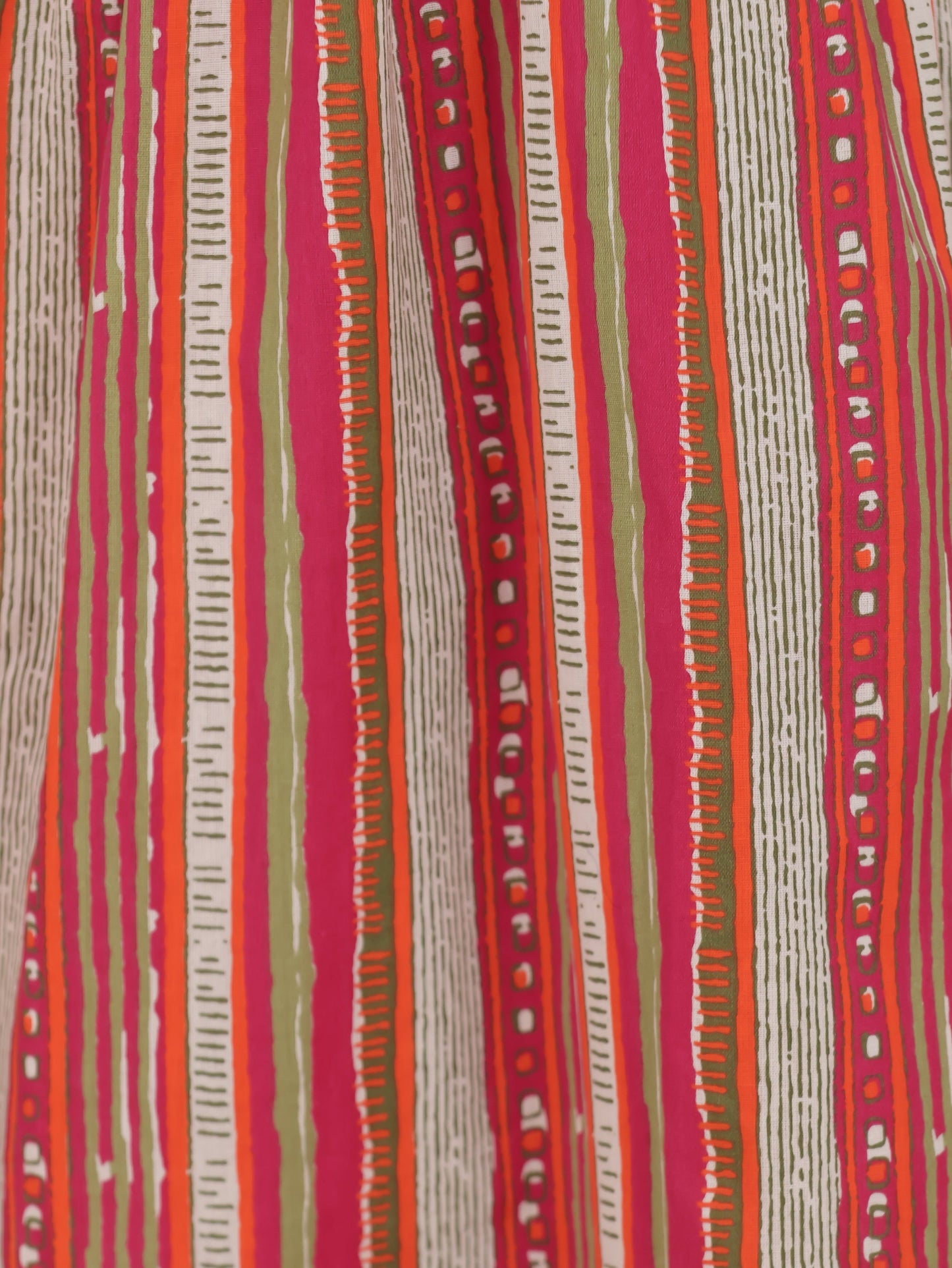 Linen Cotton Striped Gathered Multicolor Dress