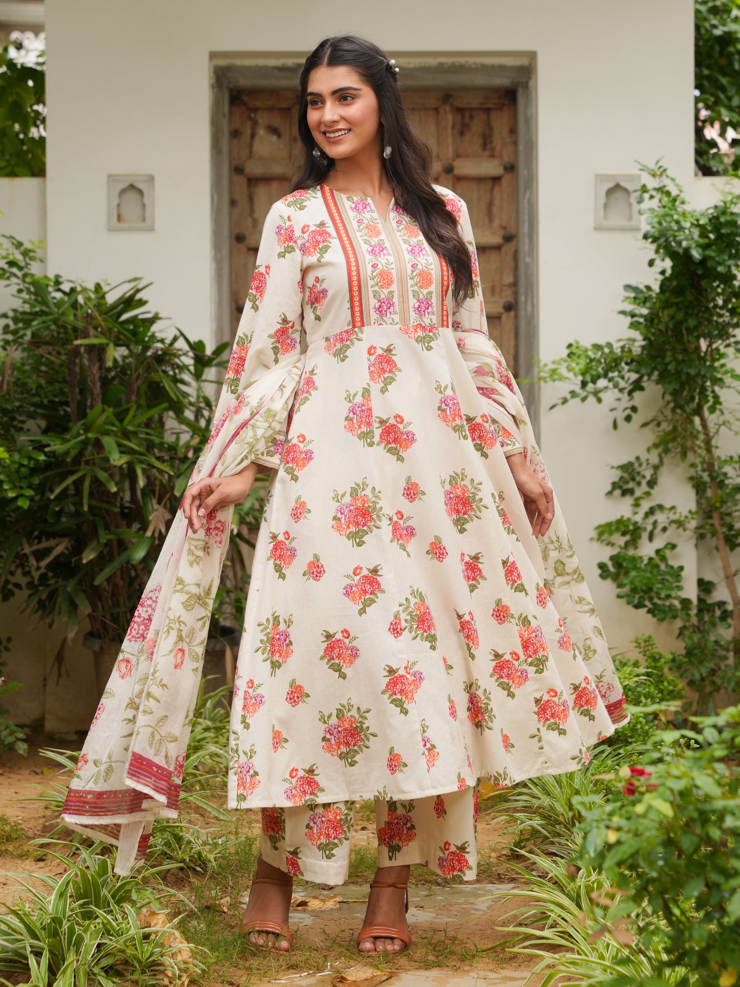 Cotton Voile Floral Off White Dupatta