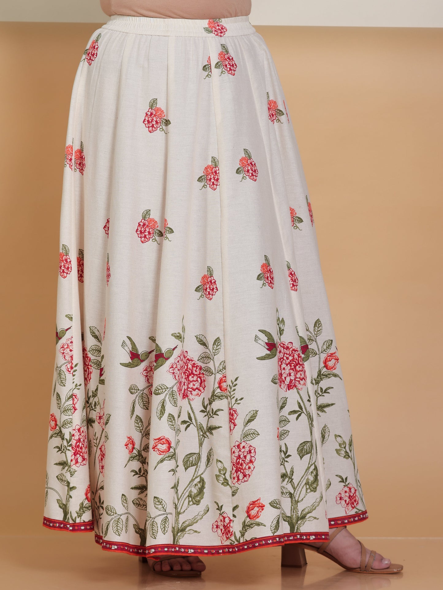 Linen Cotton Floral Off White Skirt