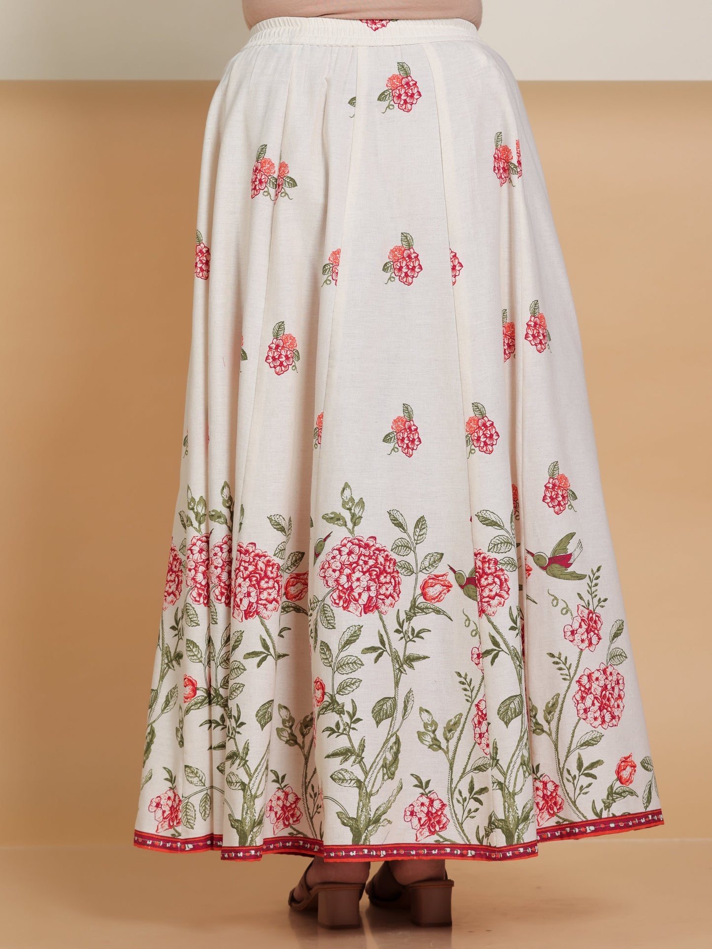 Linen Cotton Floral Off White Skirt