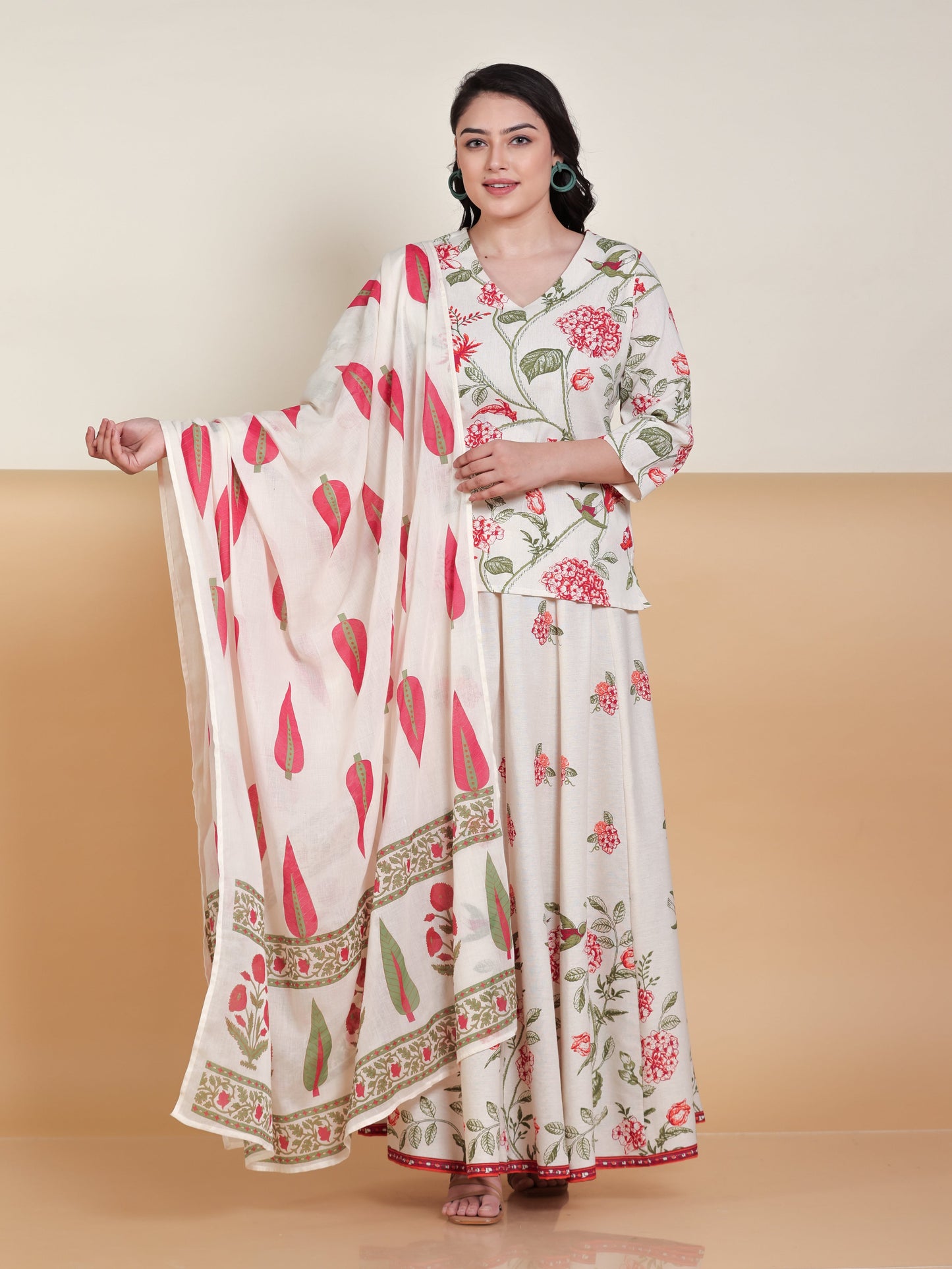 Cotton Voile Floral Off White Dupatta