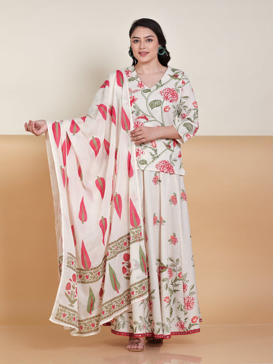 Cotton Voile Floral Off White Dupatta