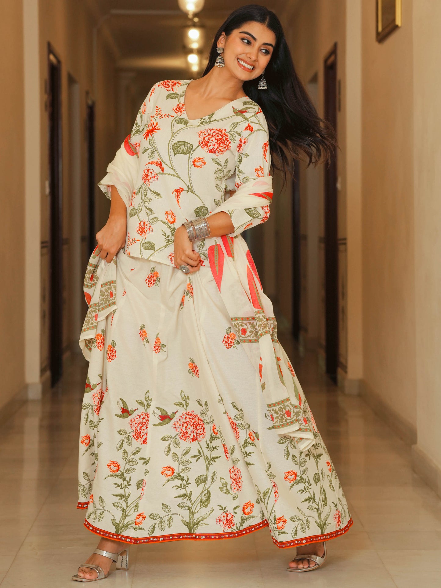 Cotton Voile Floral Off White Dupatta