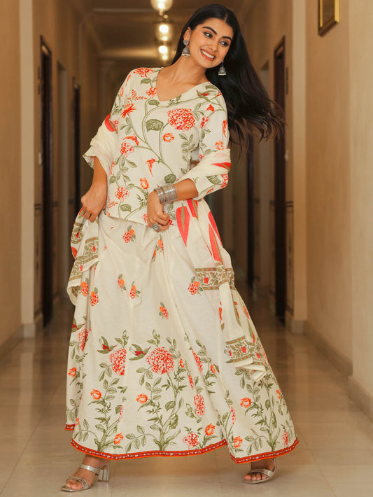 Cotton Voile Floral Off White Dupatta