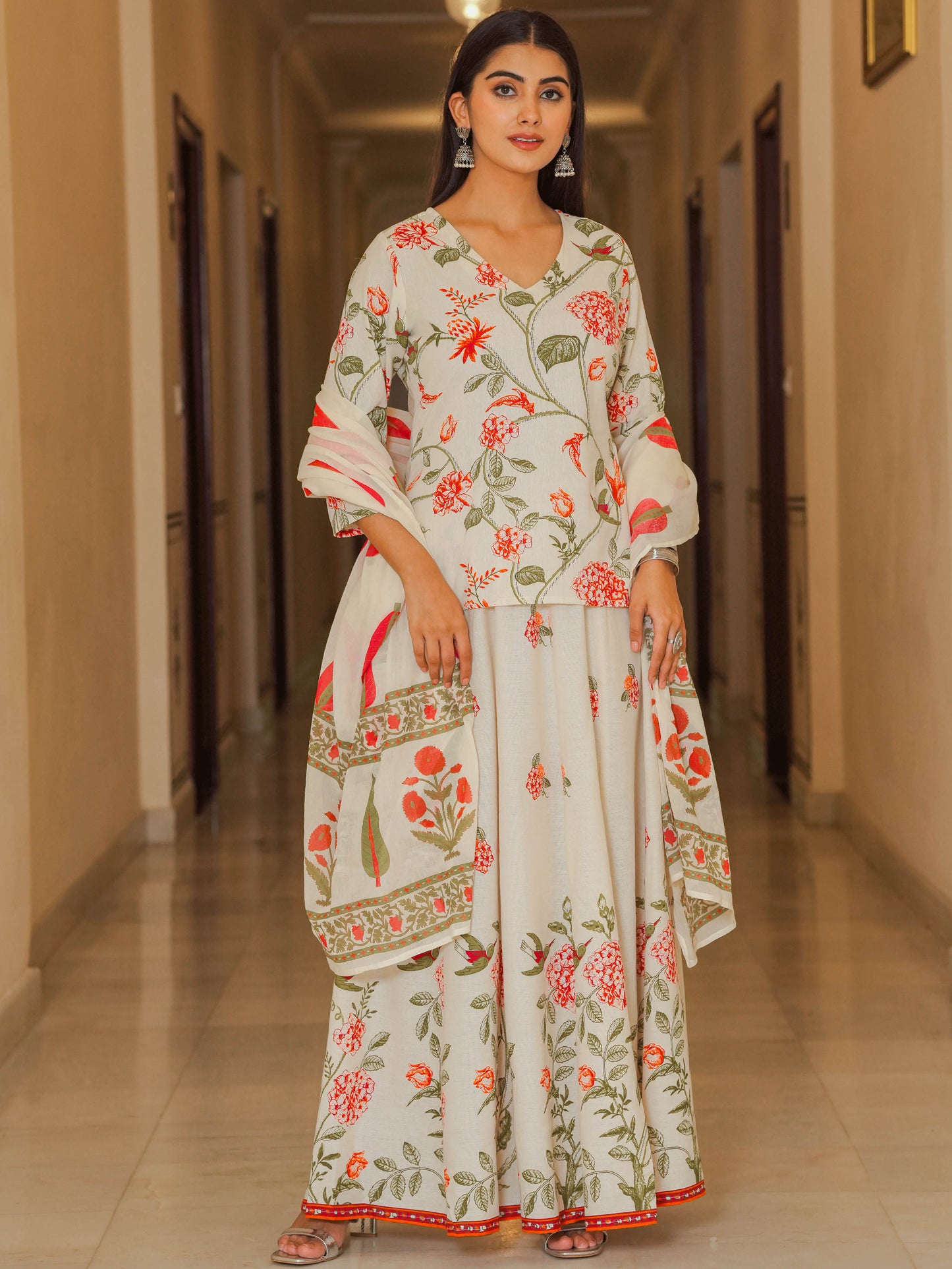 Cotton Voile Floral Off White Dupatta