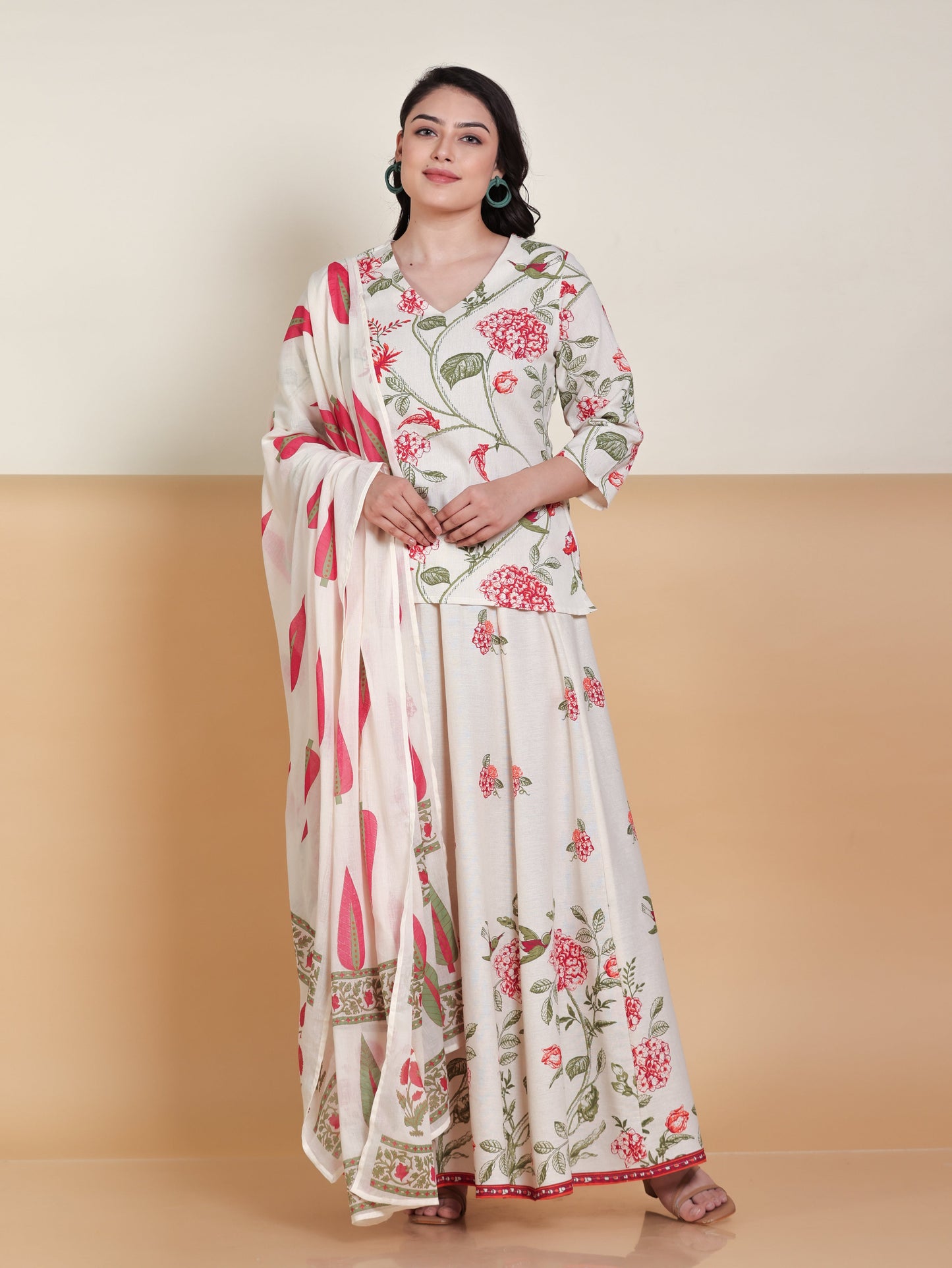 Cotton Voile Floral Off White Dupatta