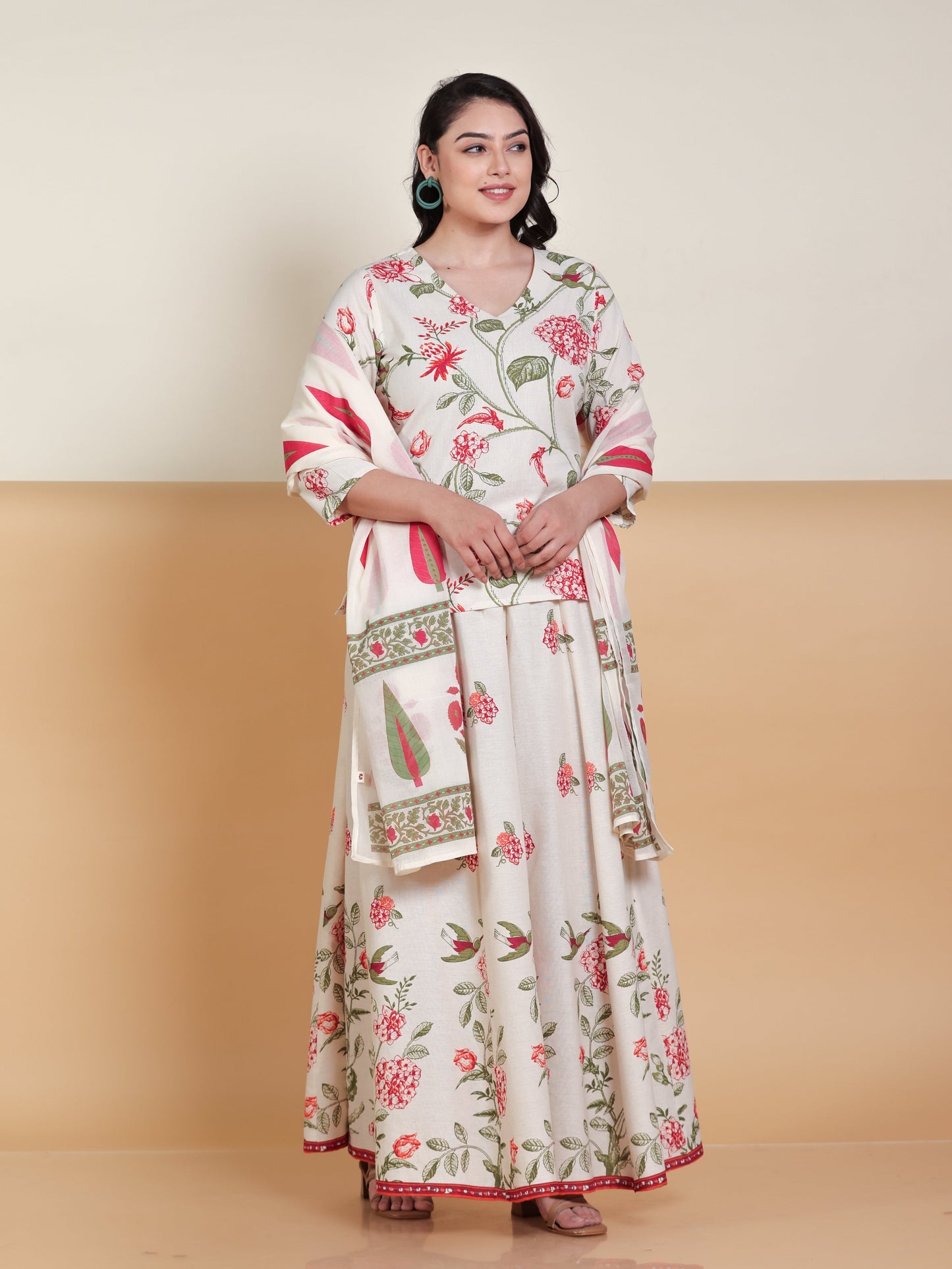 Cotton Voile Floral Off White Dupatta